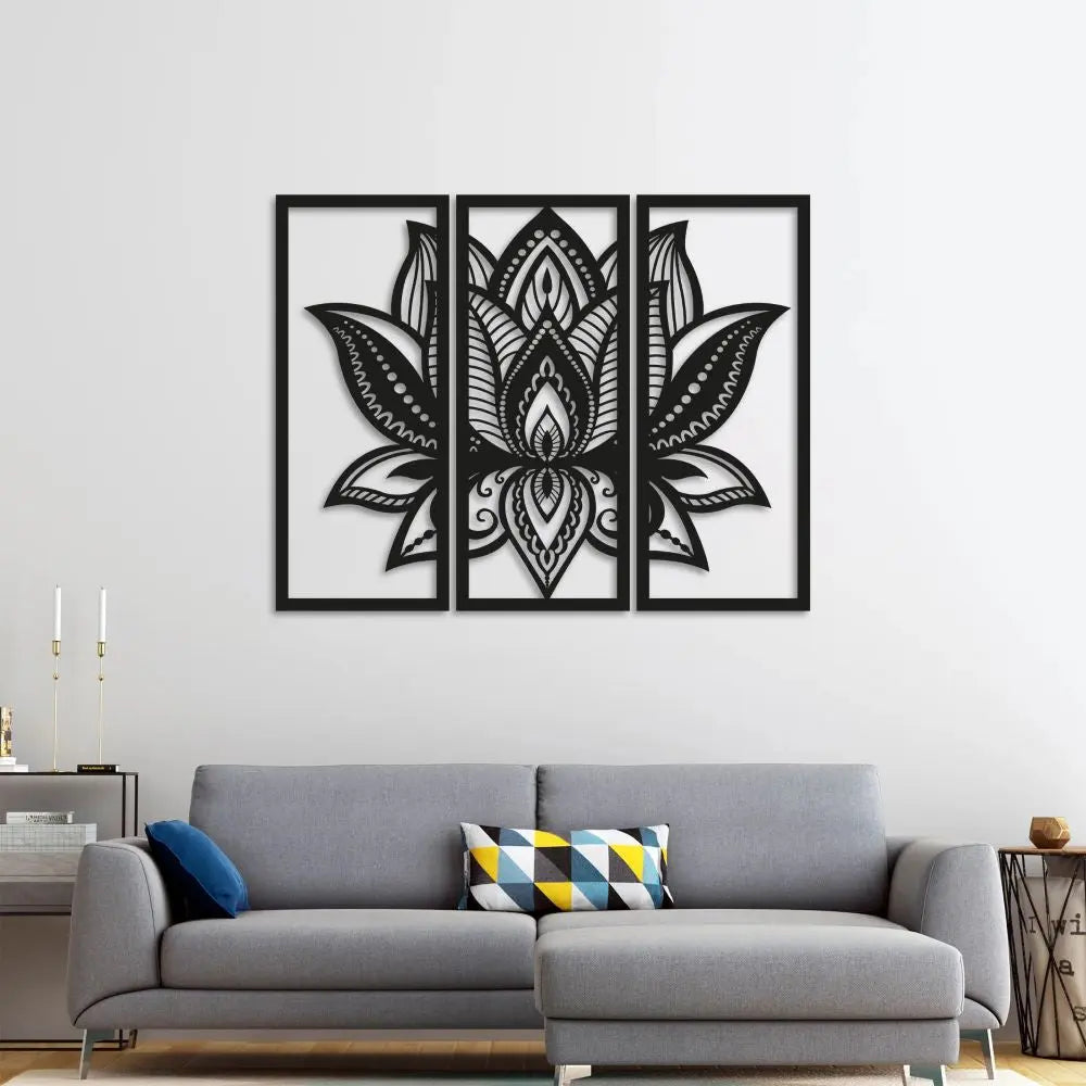 Üç Parça Lotus Metal Duvar Dekoru Laser Artique