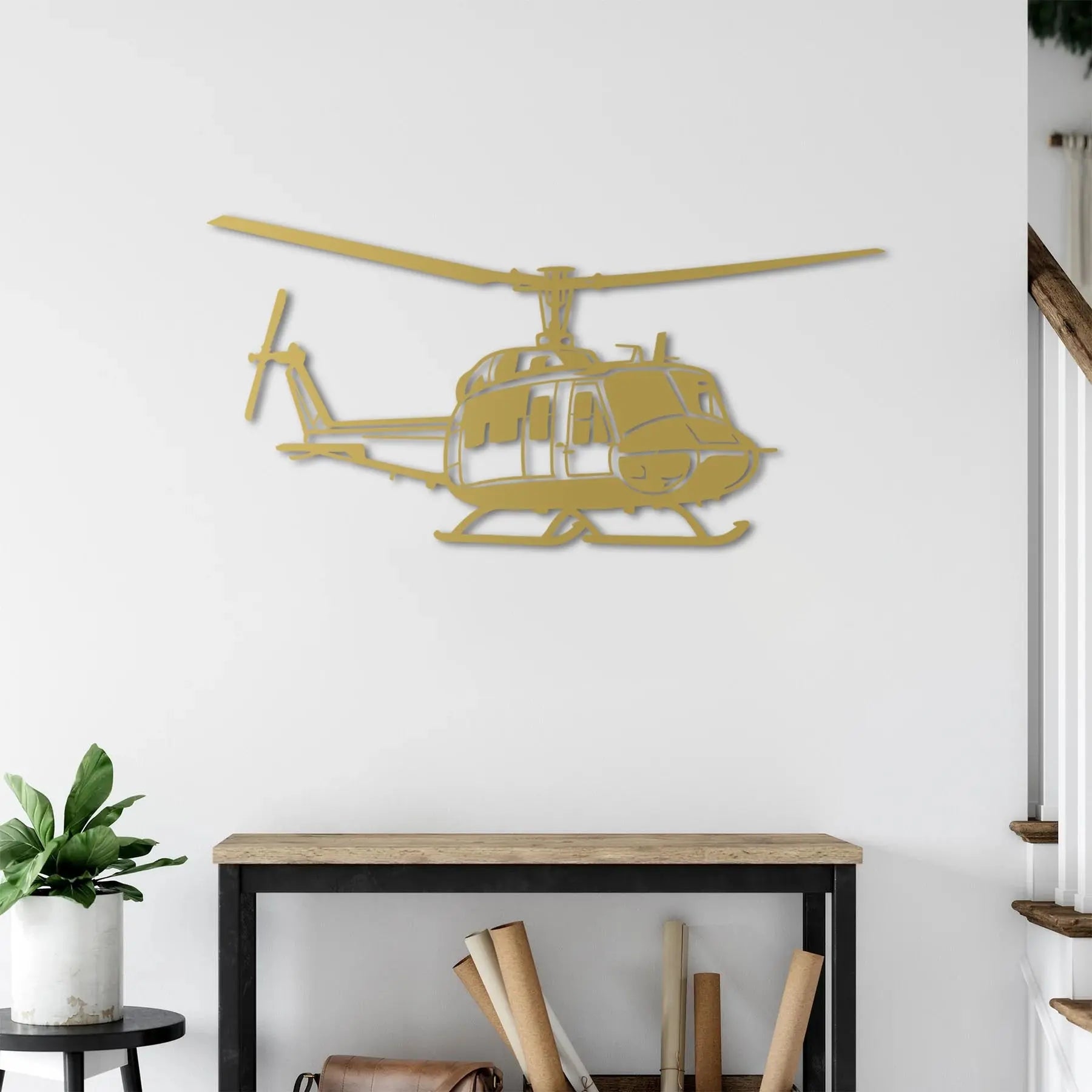 AB-212 Helikopter Metal Duvar Dekoru Laser Artique