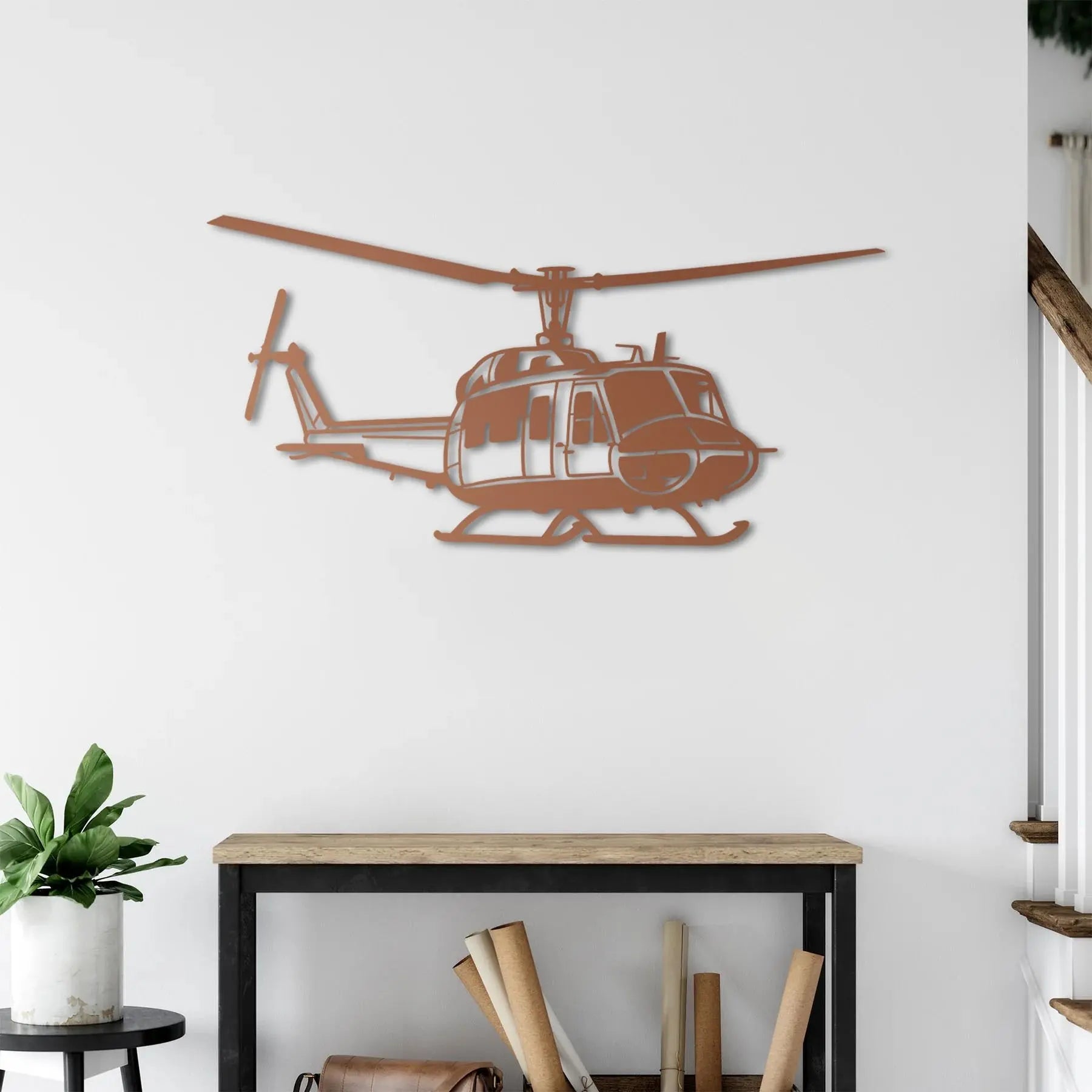 AB-212 Helikopter Metal Duvar Dekoru Laser Artique