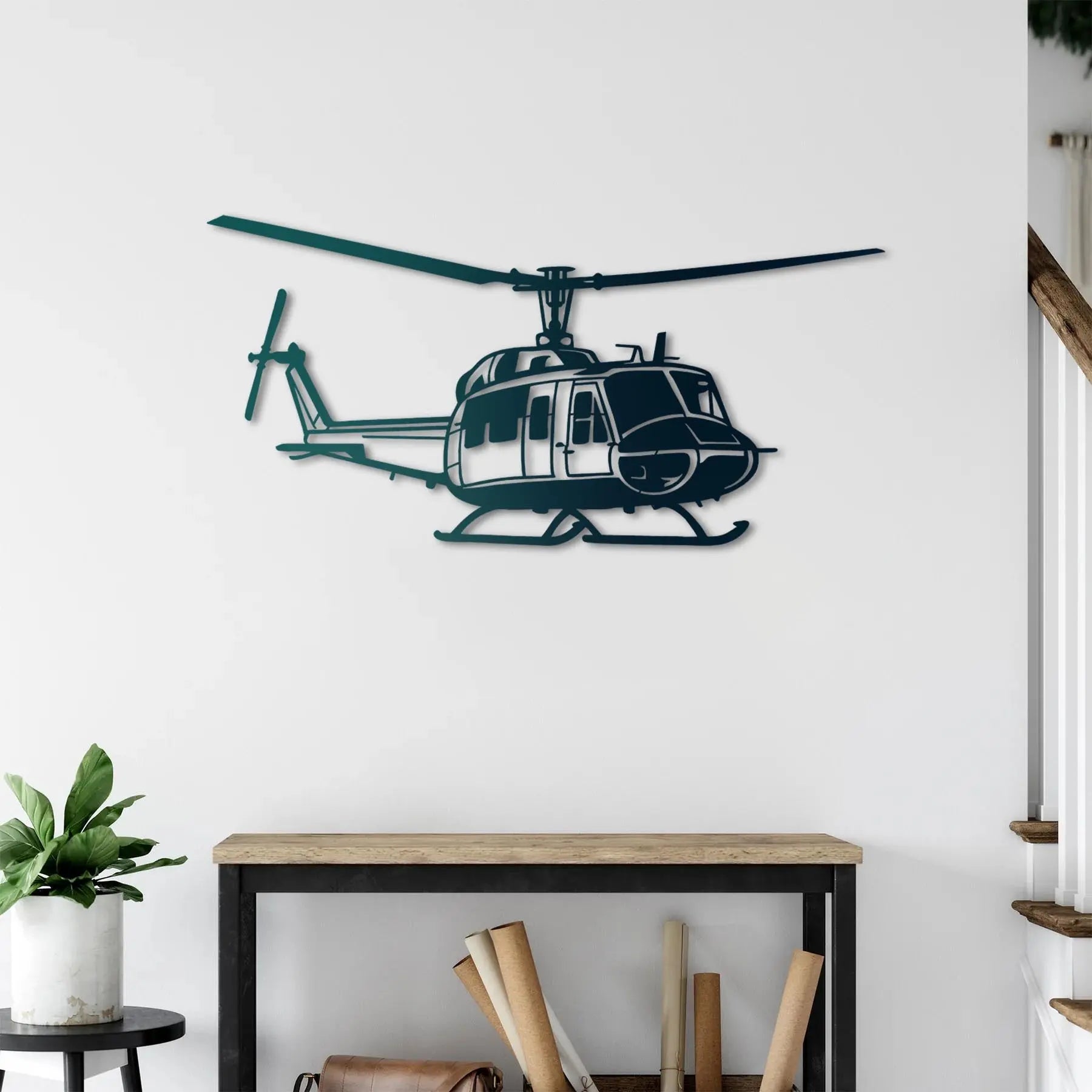 AB-212 Helikopter Metal Duvar Dekoru Laser Artique