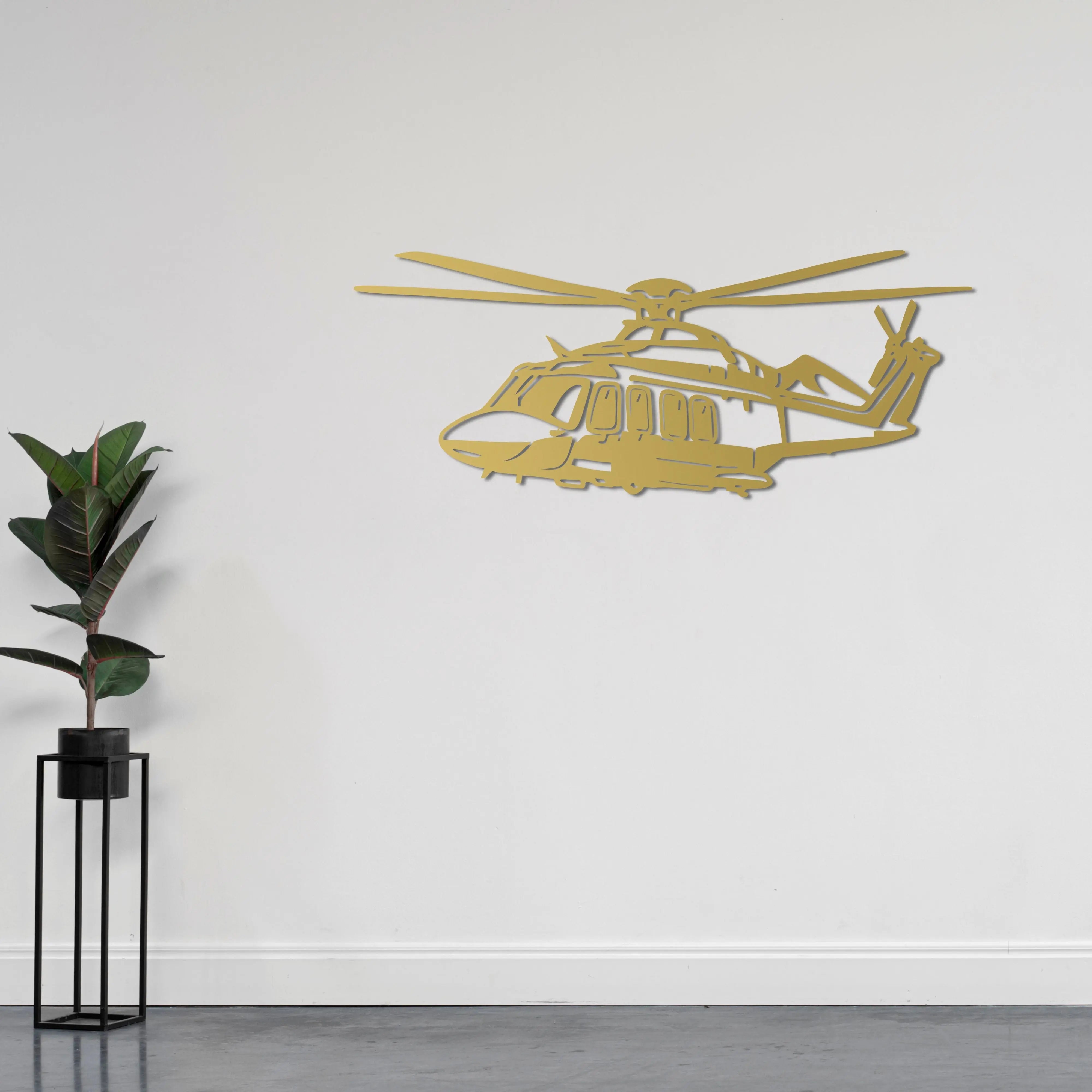 AW139 Helikopter Metal Duvar Dekoru Laser Artique