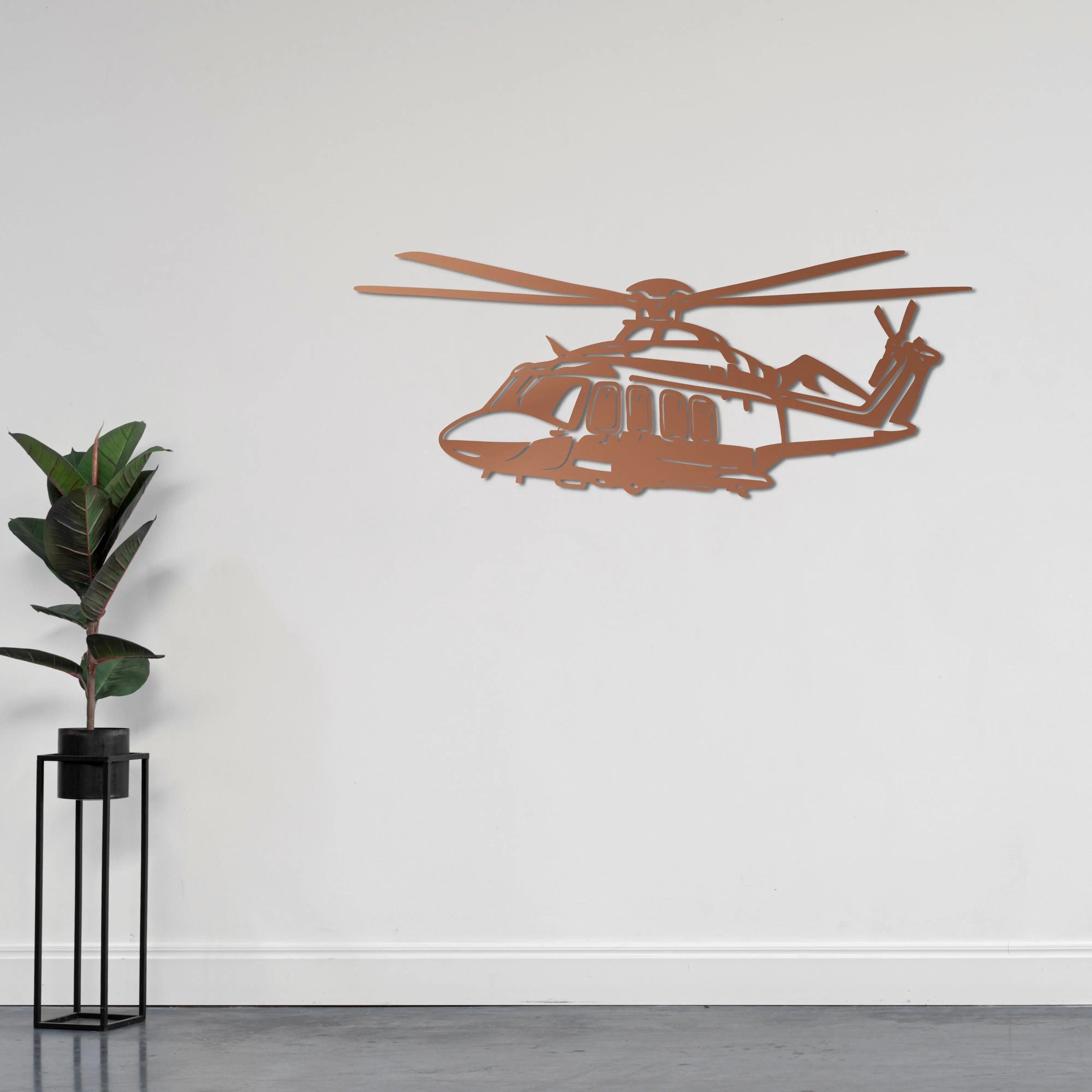 AW139 Helikopter Metal Duvar Dekoru Laser Artique