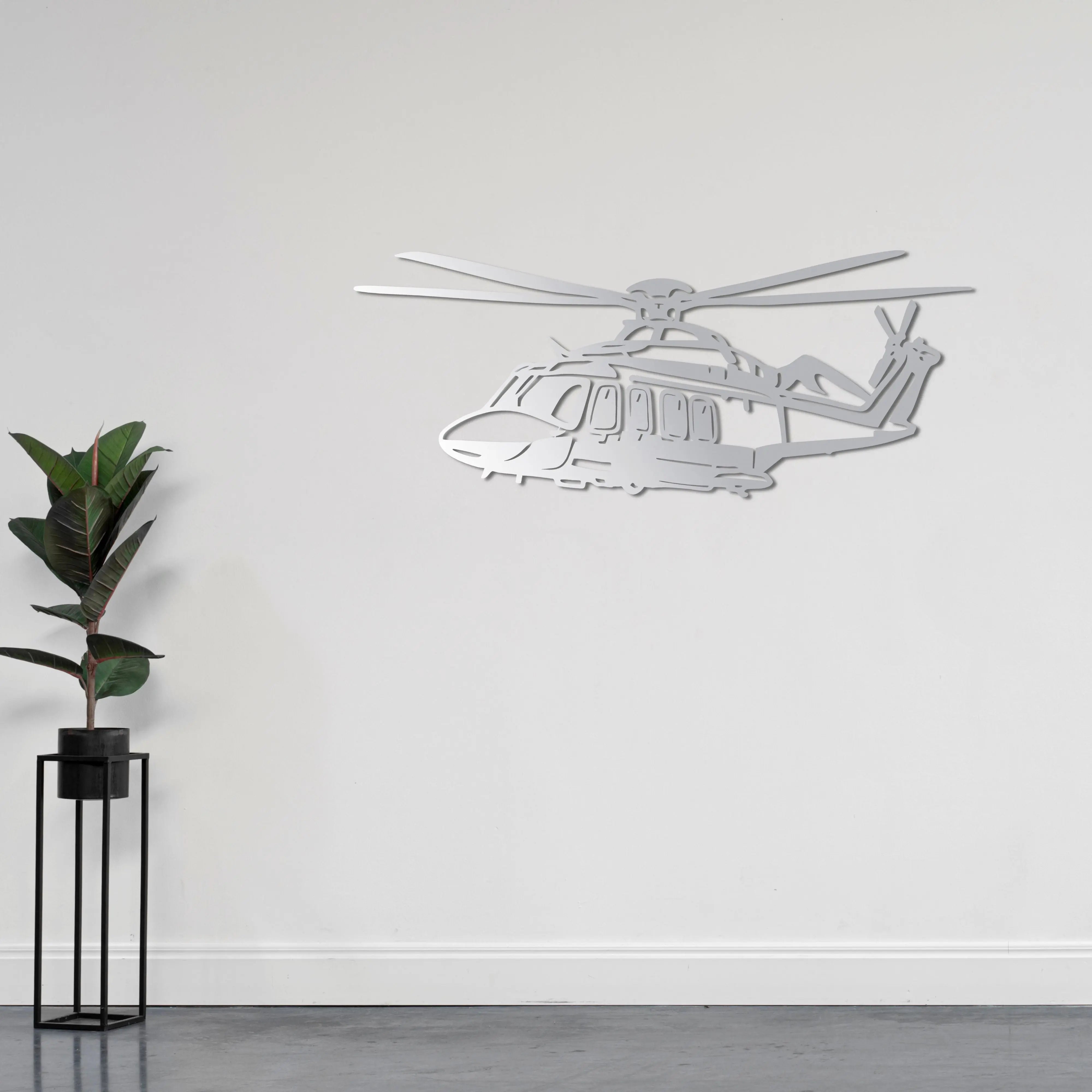 AW139 Helikopter Metal Duvar Dekoru Laser Artique