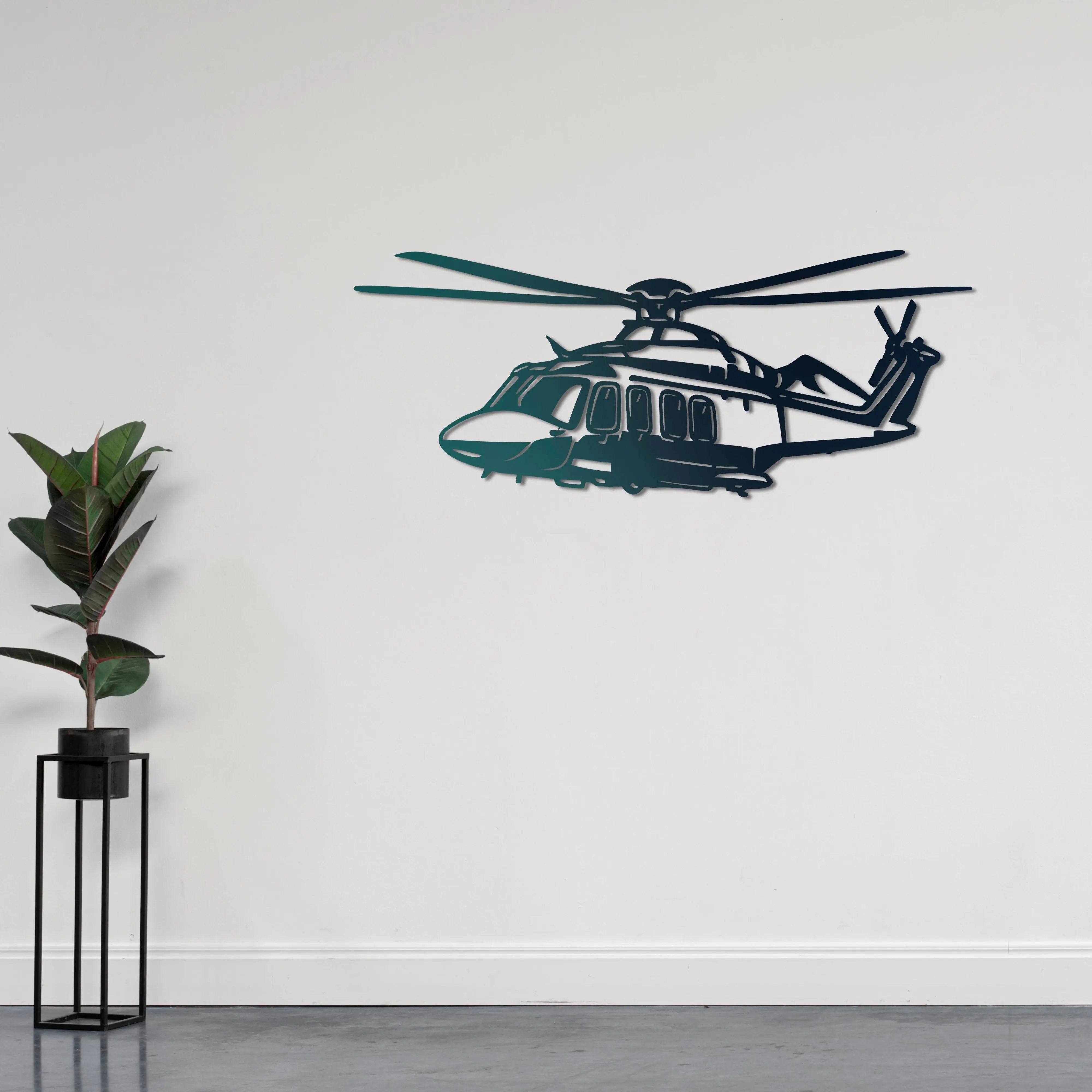AW139 Helikopter Metal Duvar Dekoru Laser Artique