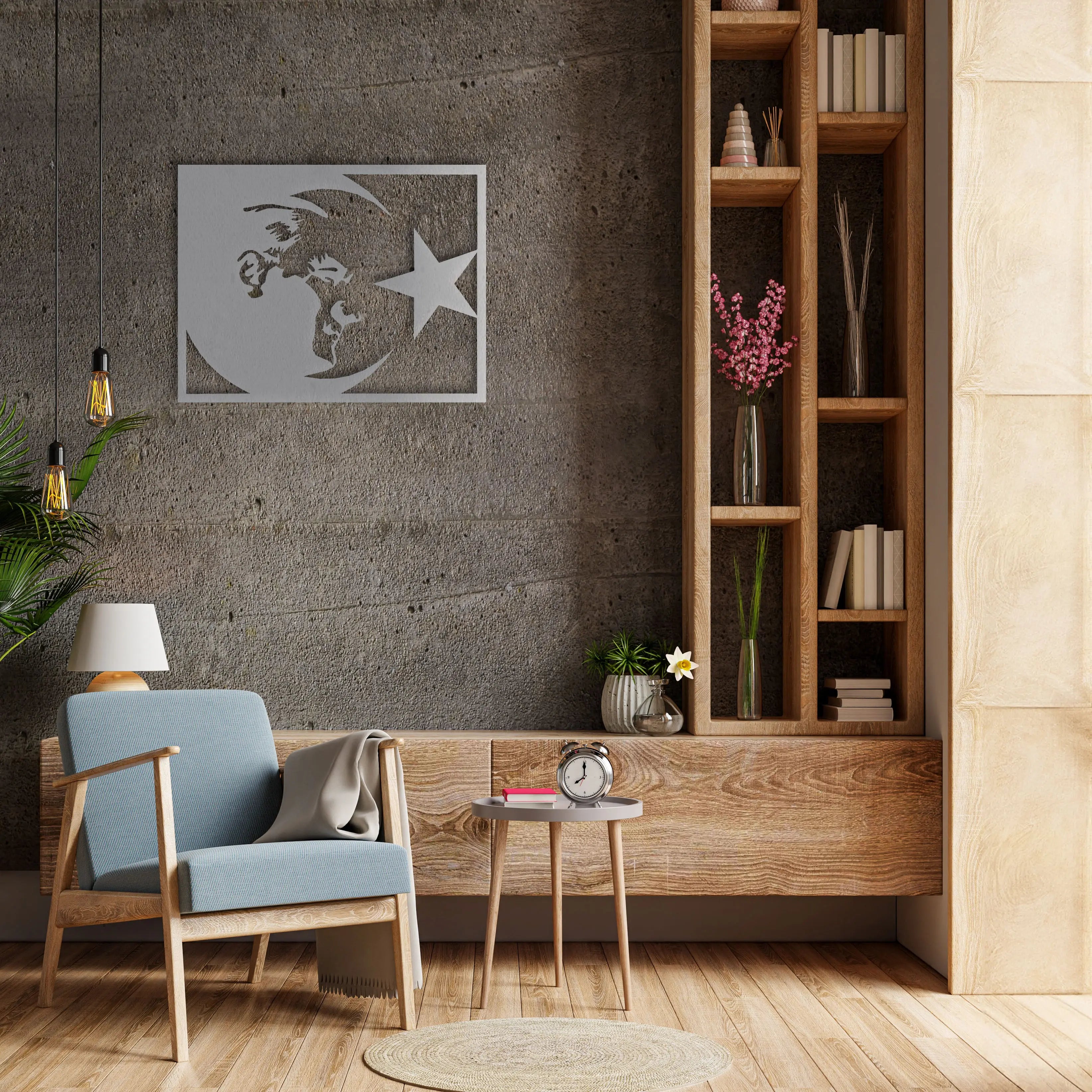 Atatürk ve Bayrak Metal Duvar Dekoru Laser Artique