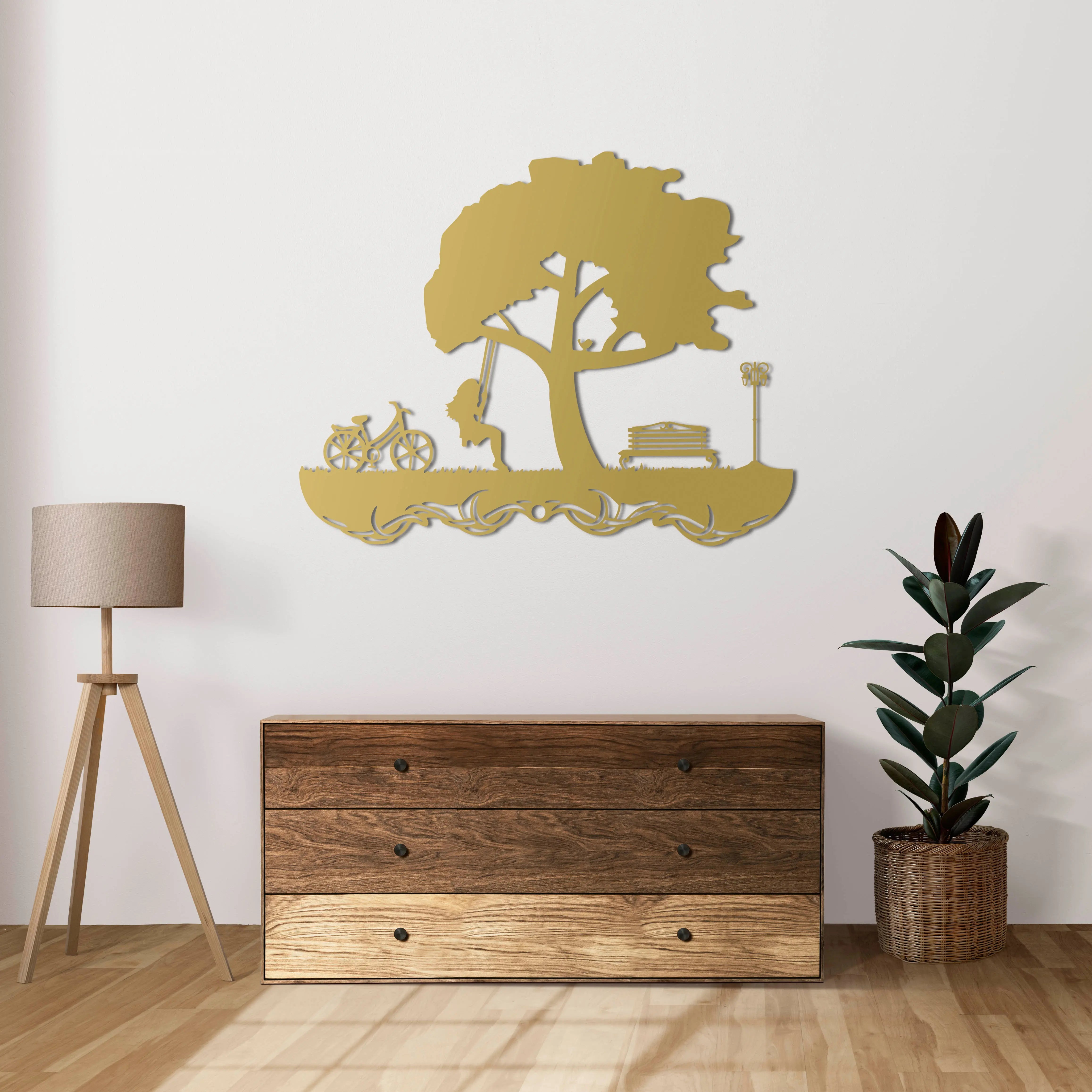 Ağacın Gölgesinde Metal Duvar Dekoru Laser Artique