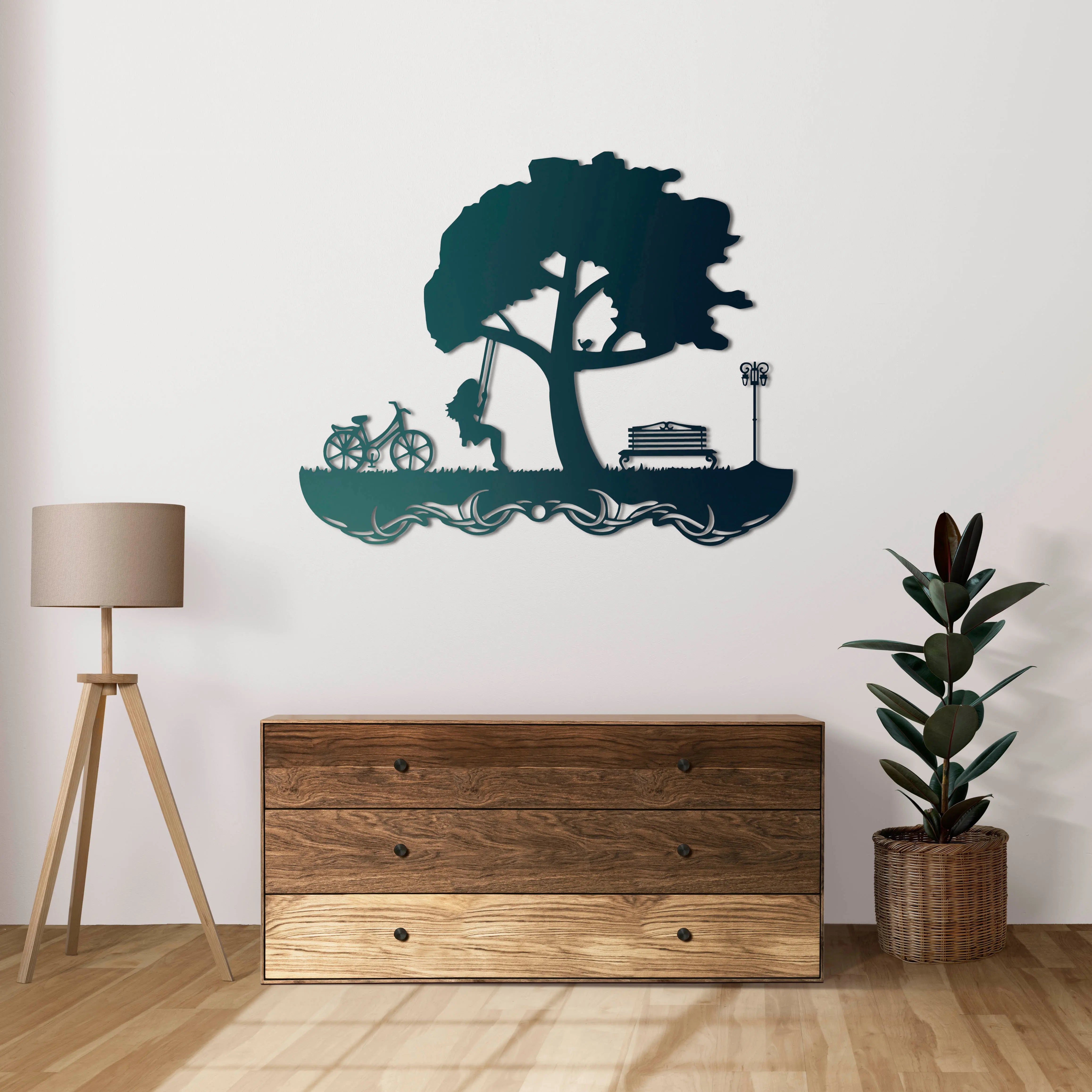 Ağacın Gölgesinde Metal Duvar Dekoru Laser Artique