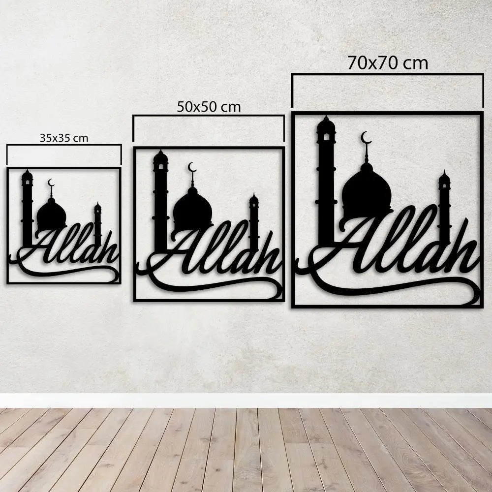 Allah ve Cami İslami Metal Duvar Dekoru Laser Artique