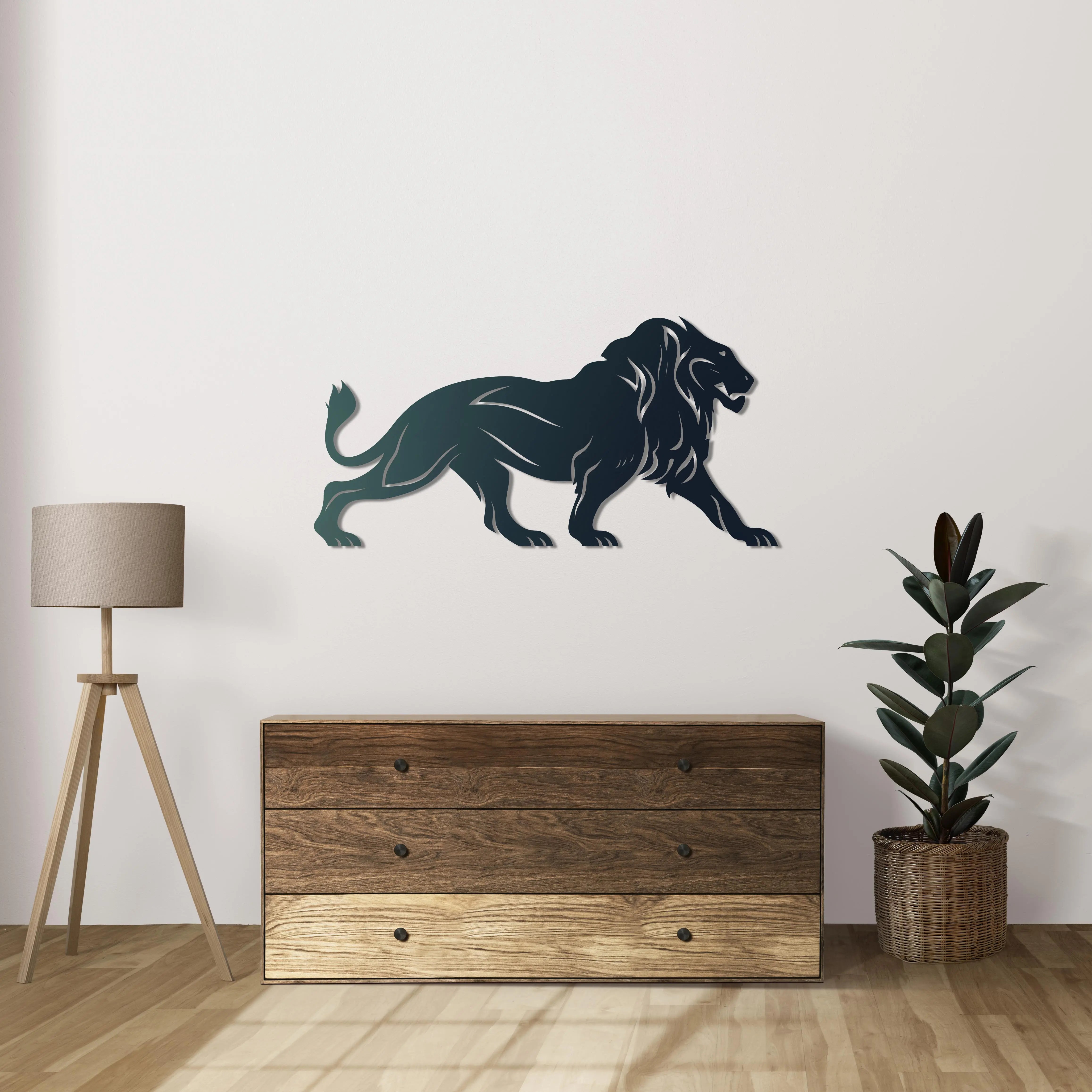 Aslanın Gücü Metal Duvar Dekoru Laser Artique