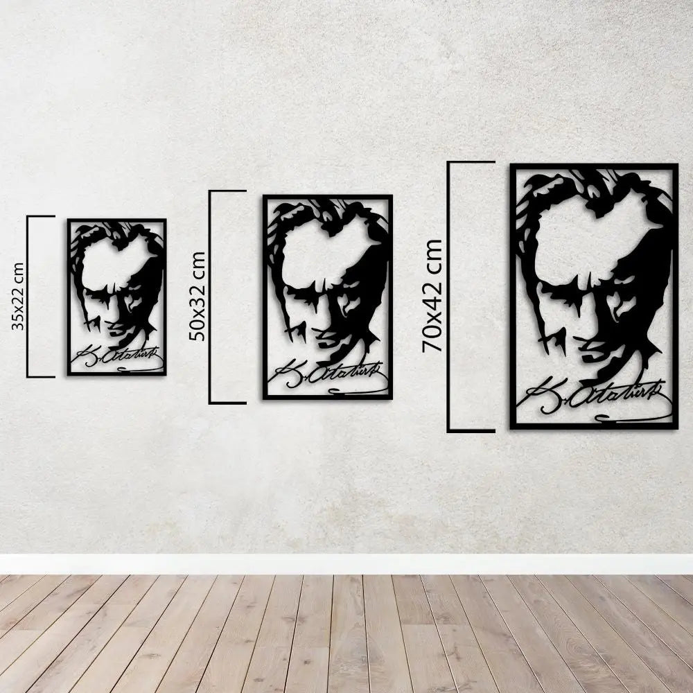 Atatürk İmza ve Portre Metal Duvar Dekoru Laser Artique