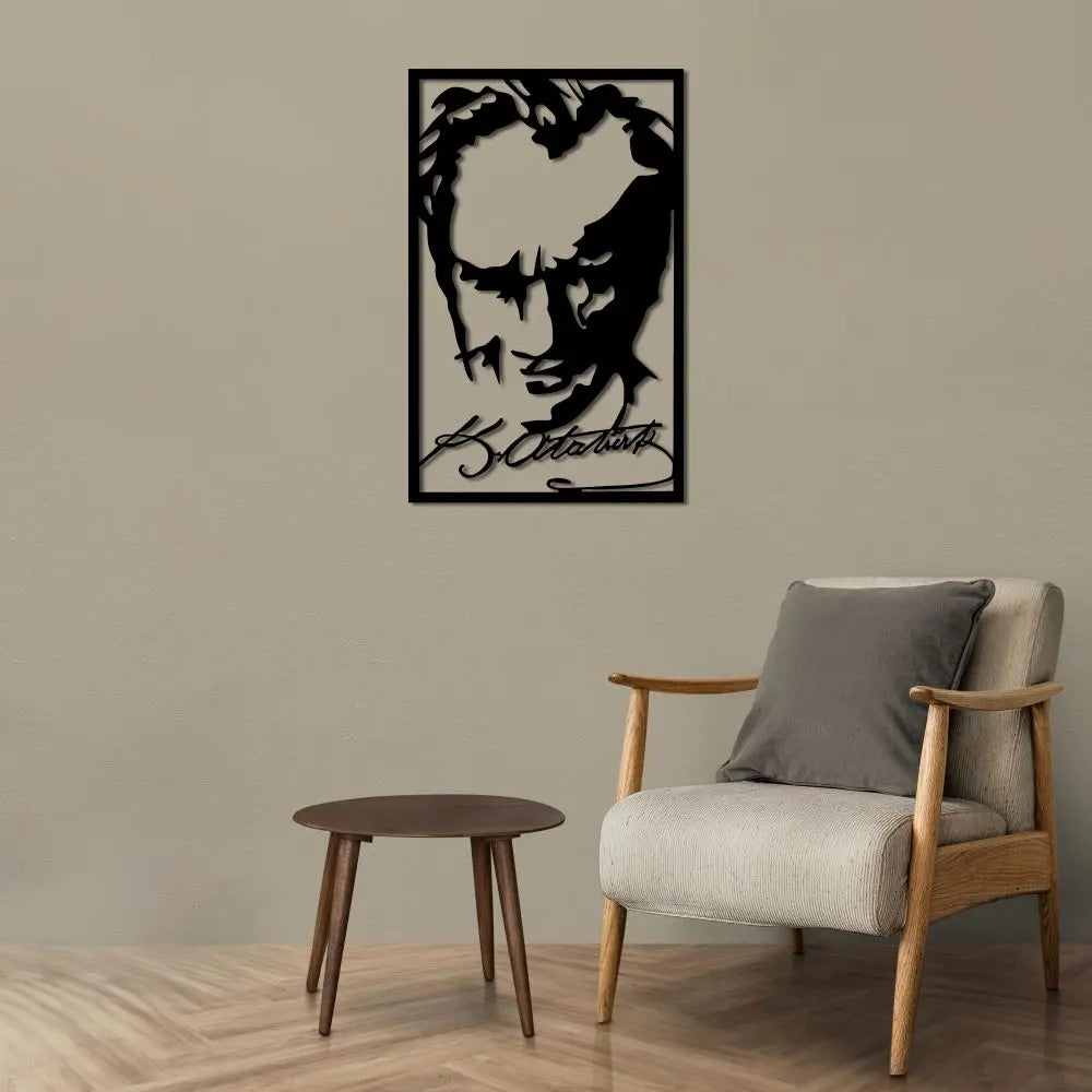 Atatürk İmza ve Portre Metal Duvar Dekoru Laser Artique