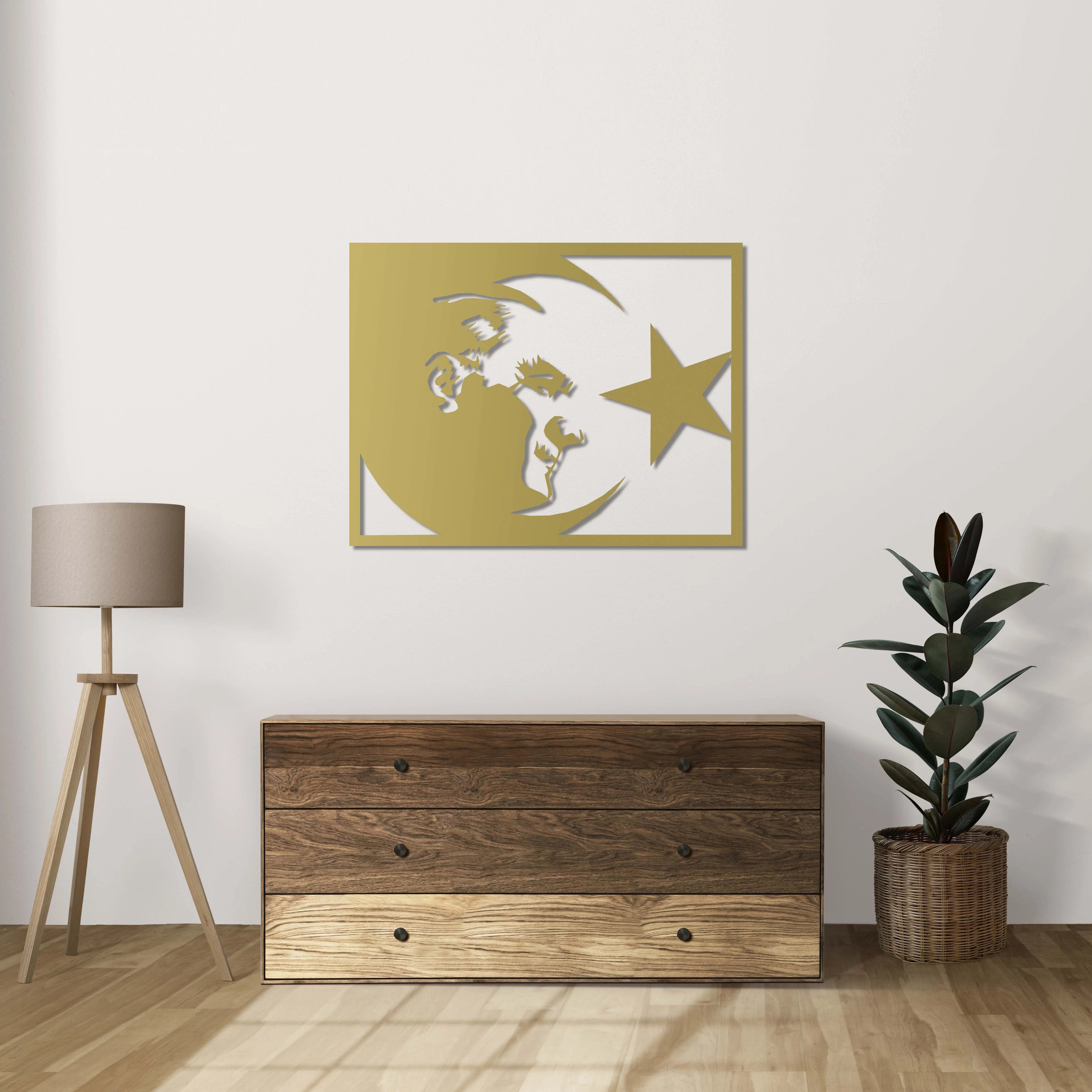Atatürk ve Bayrak Metal Duvar Dekoru Laser Artique