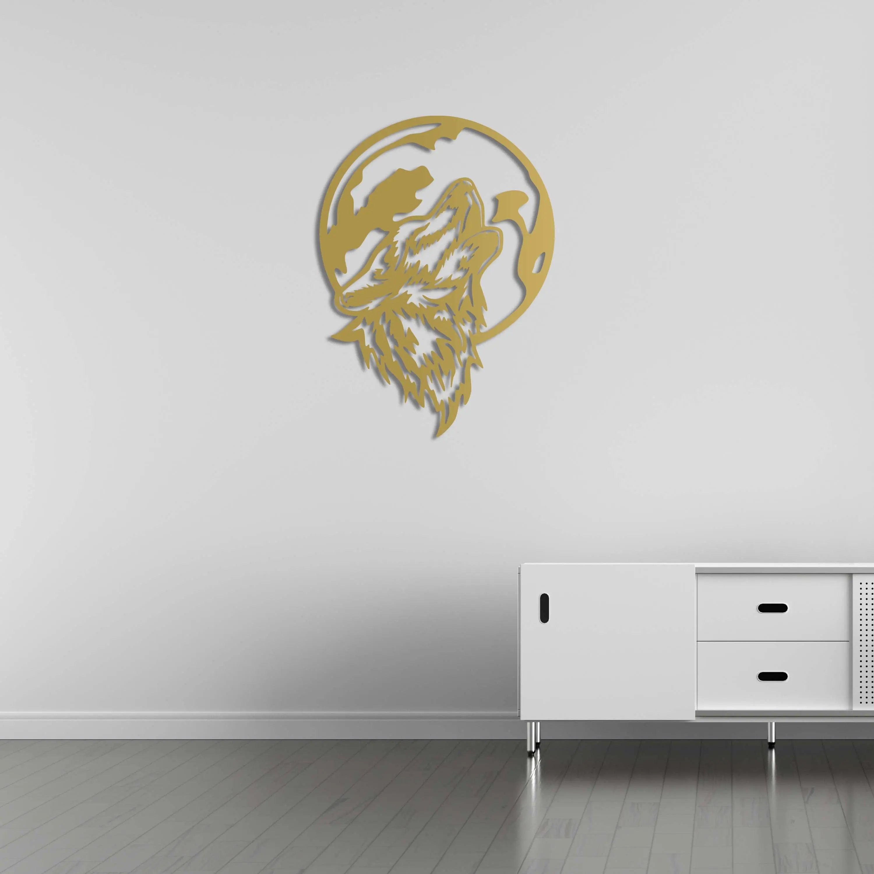 Ay Işığında Kurt Metal Duvar Dekoru Laser Artique