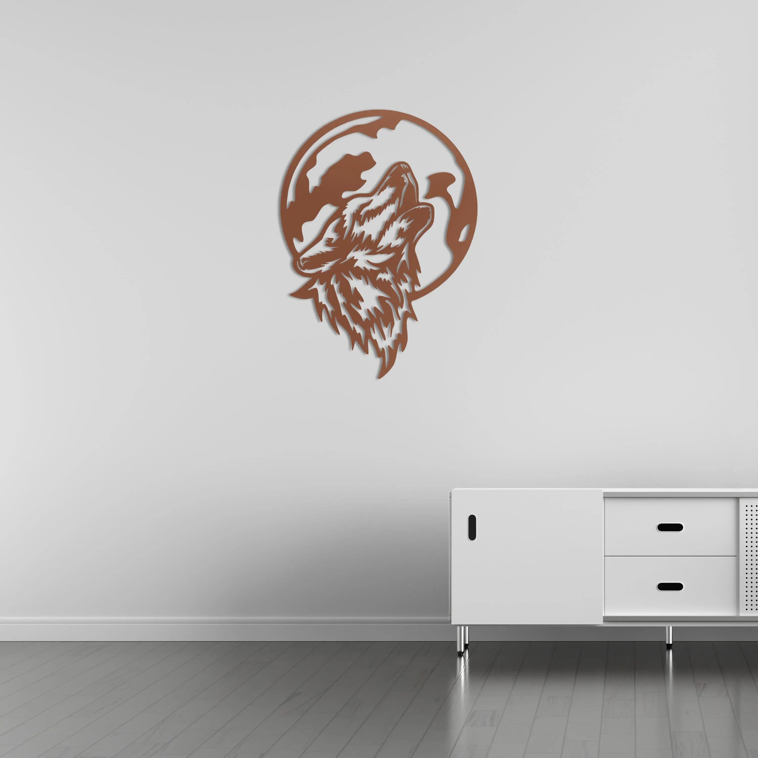 Ay Işığında Kurt Metal Duvar Dekoru Laser Artique