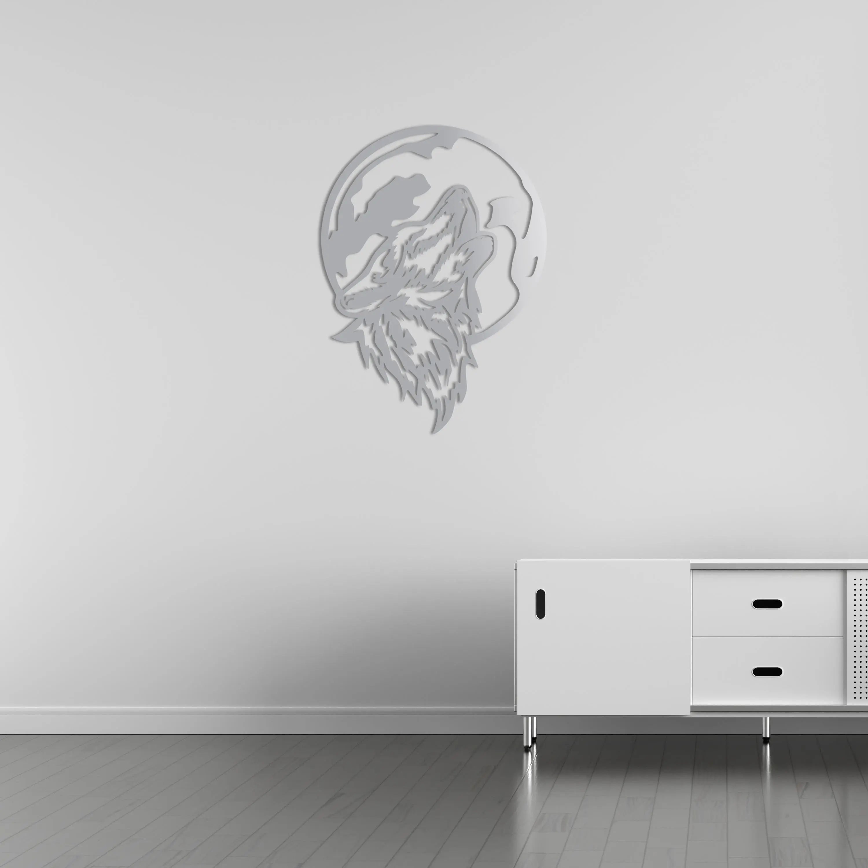 Ay Işığında Kurt Metal Duvar Dekoru Laser Artique