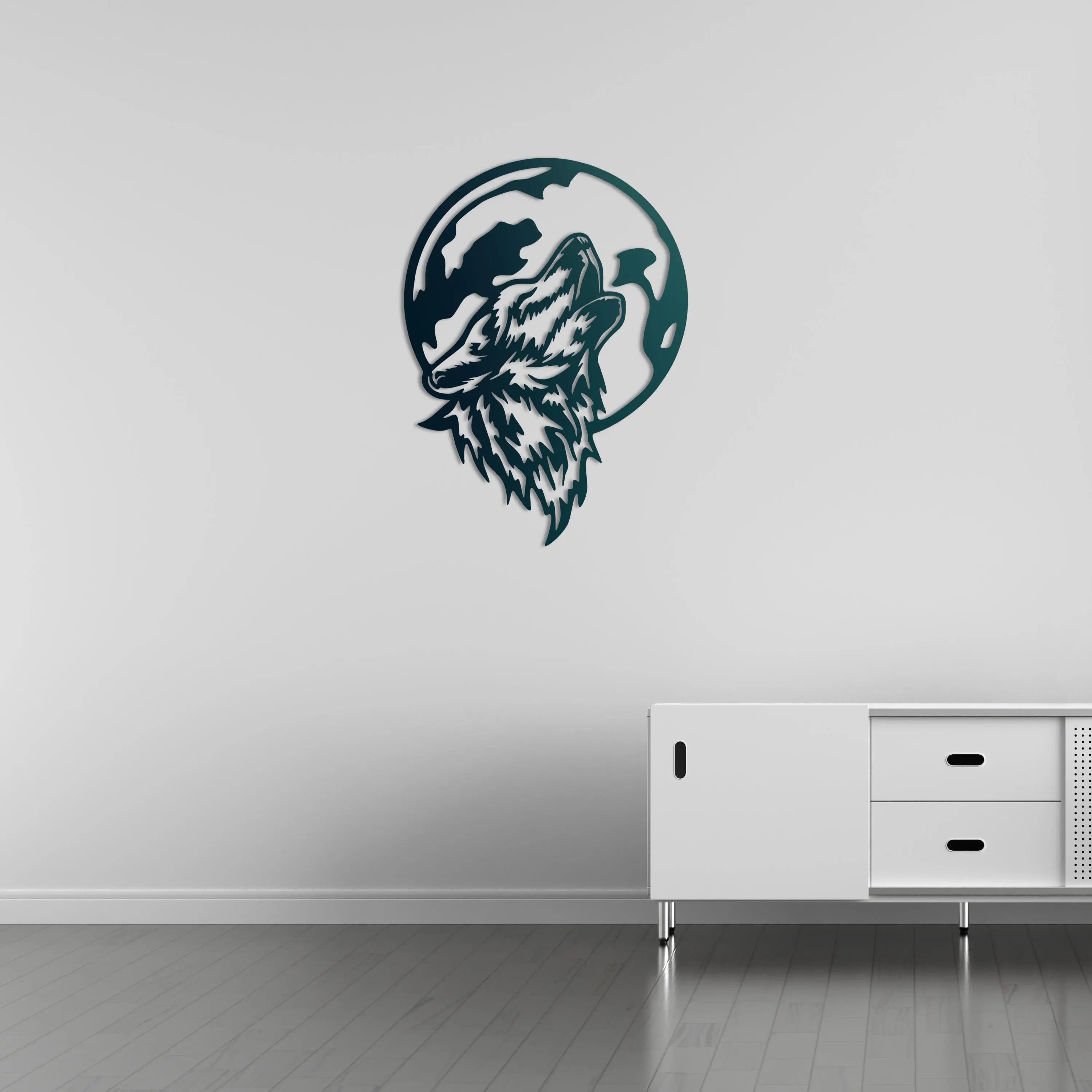 Ay Işığında Kurt Metal Duvar Dekoru Laser Artique