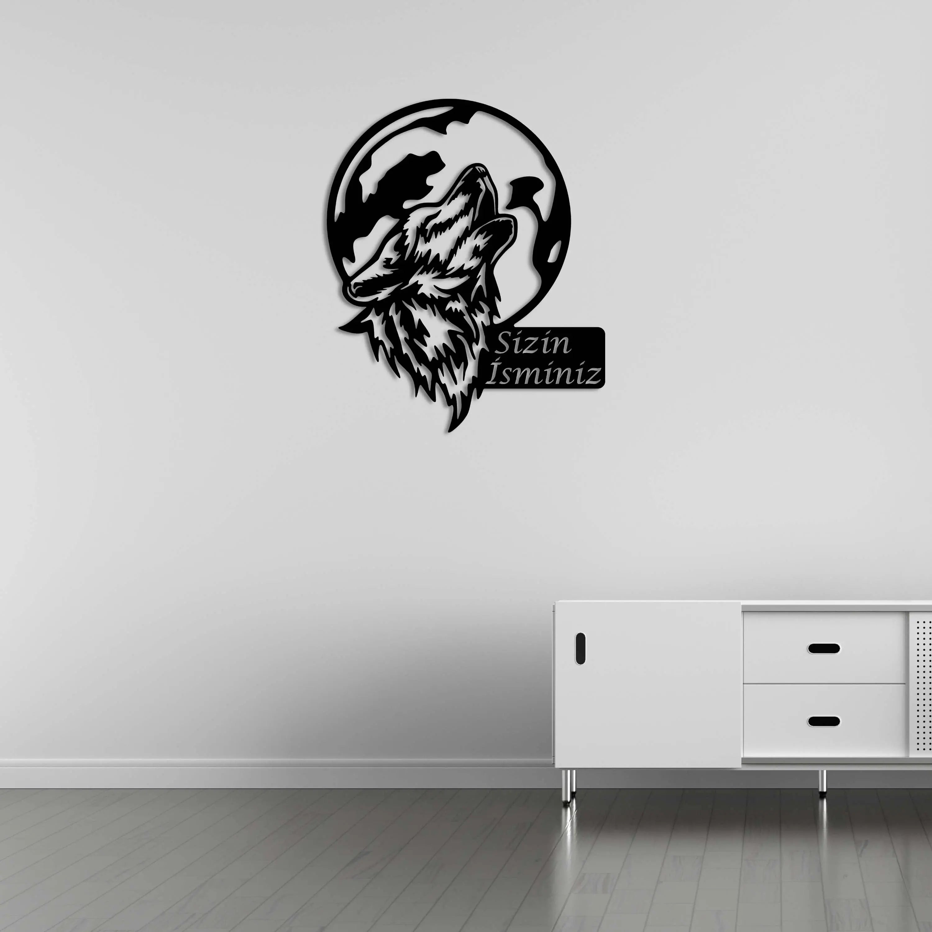 Ay Işığında Kurt Metal Duvar Dekoru Laser Artique