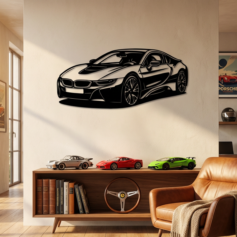 BMW i8 – Spor Araba Metal Duvar Dekoru