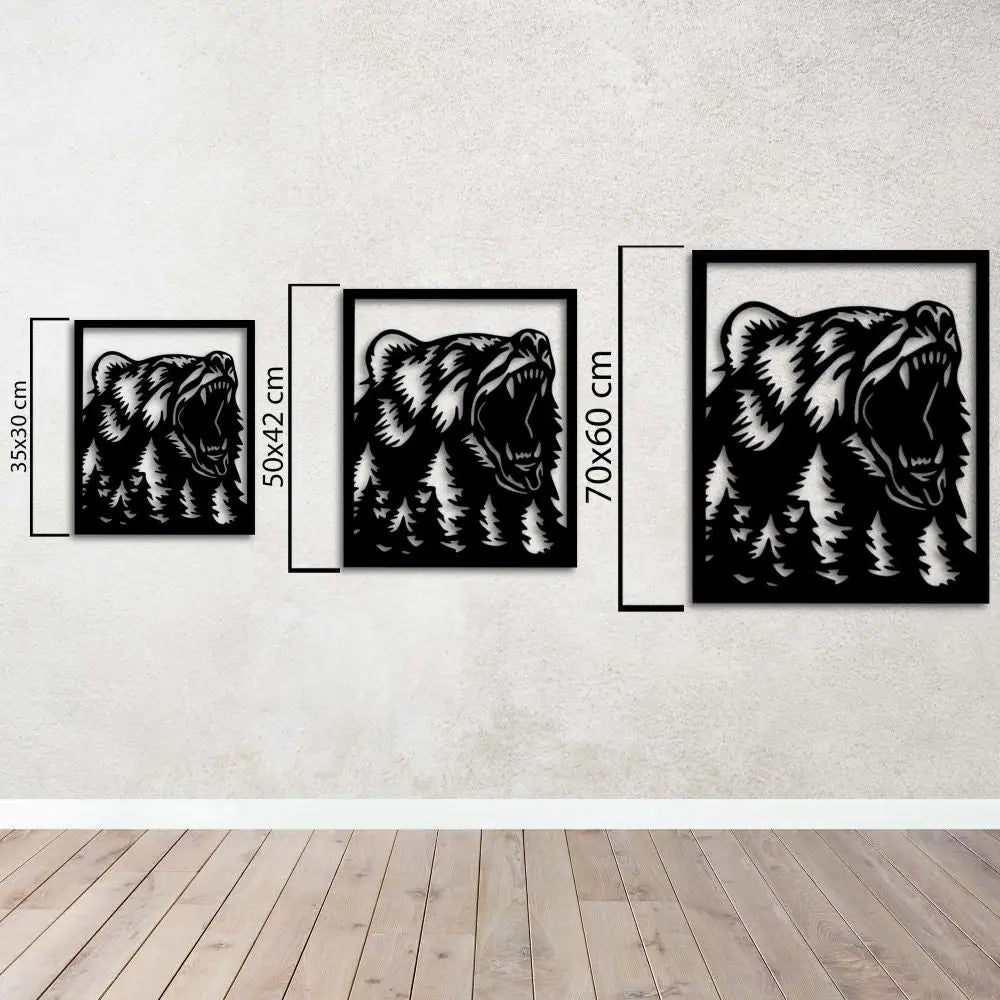 Ormanın Kükreyen Gücü Ayı Metal Duvar Dekoru Laser Artique