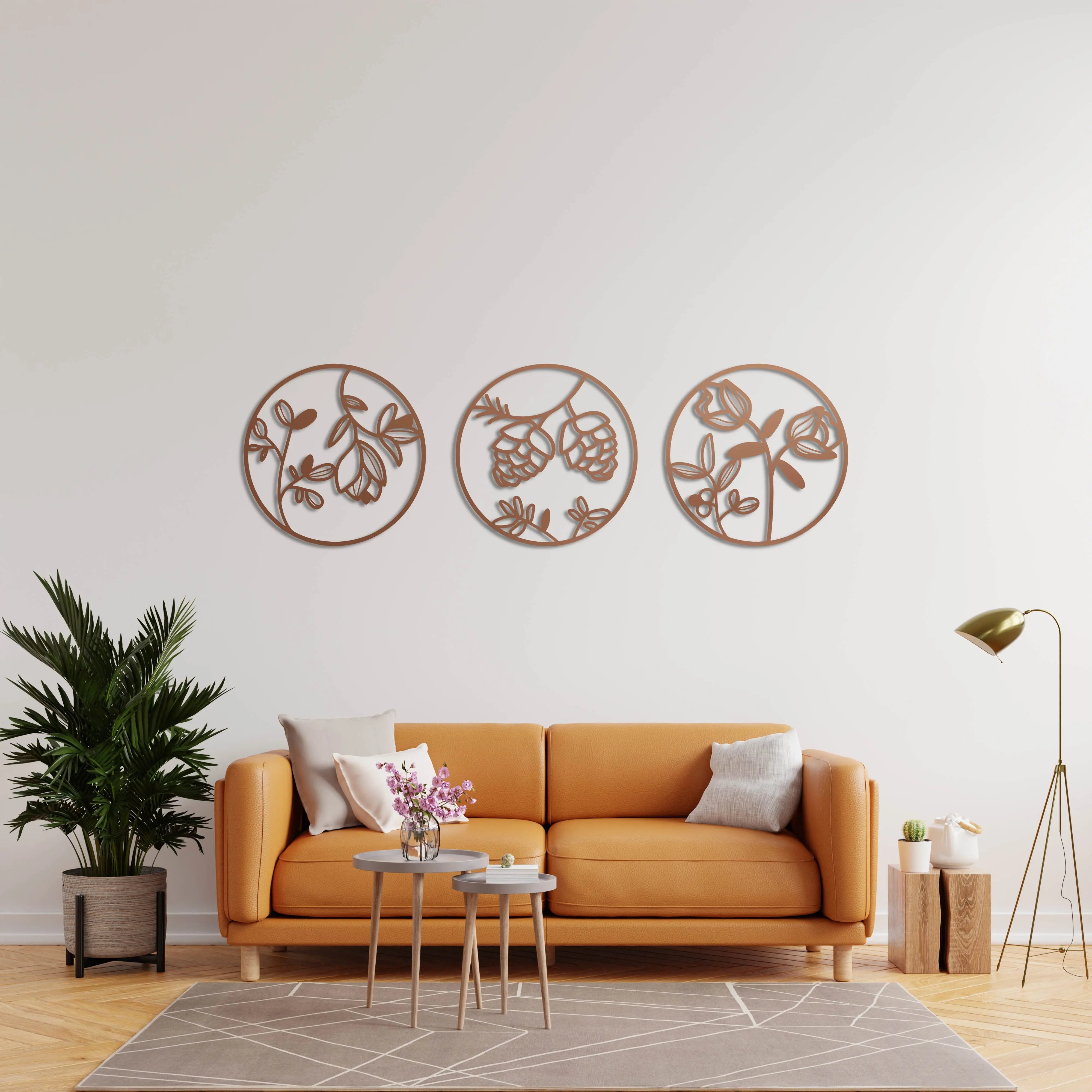 Botanik Trio Metal Duvar Dekoru Laser Artique