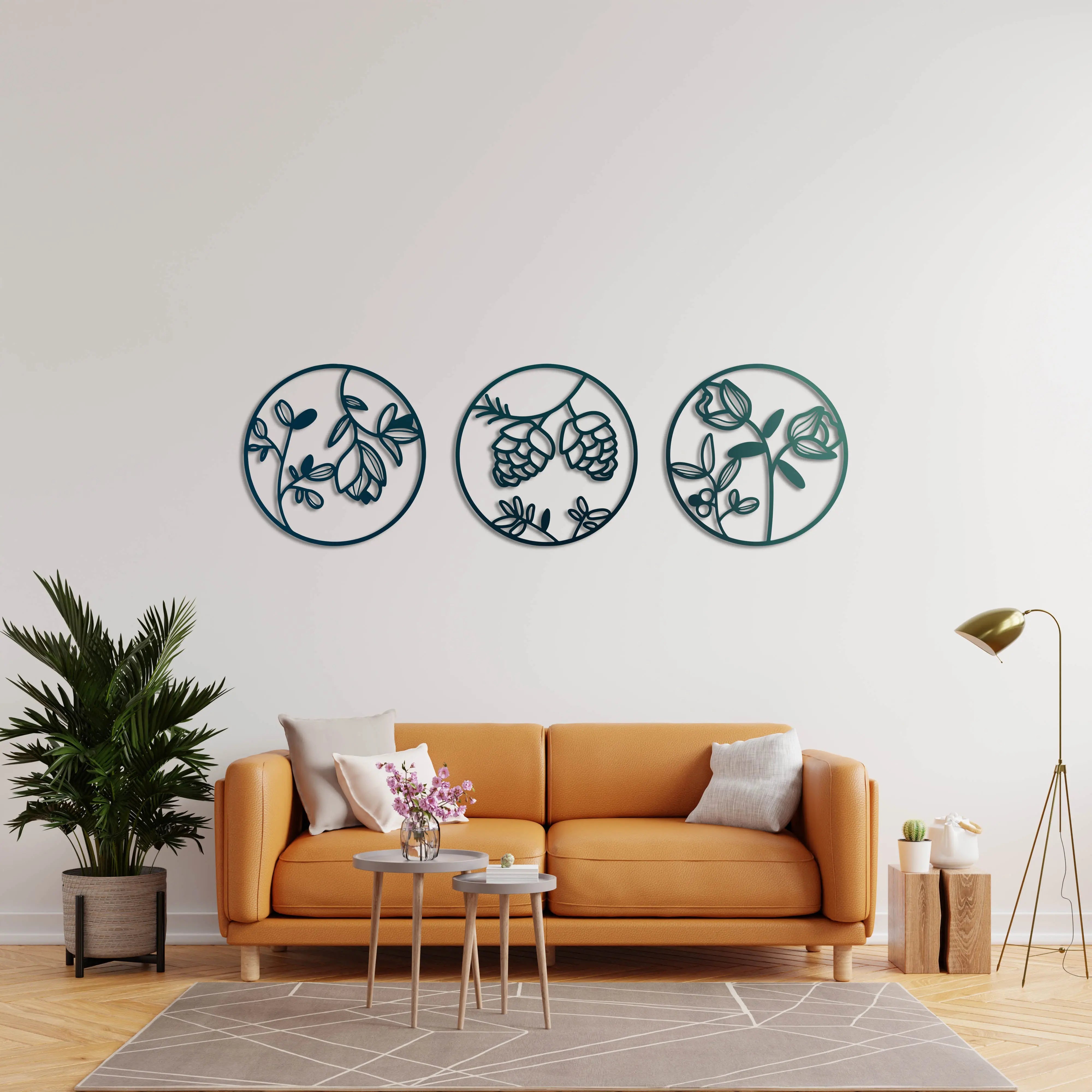 Botanik Trio Metal Duvar Dekoru Laser Artique
