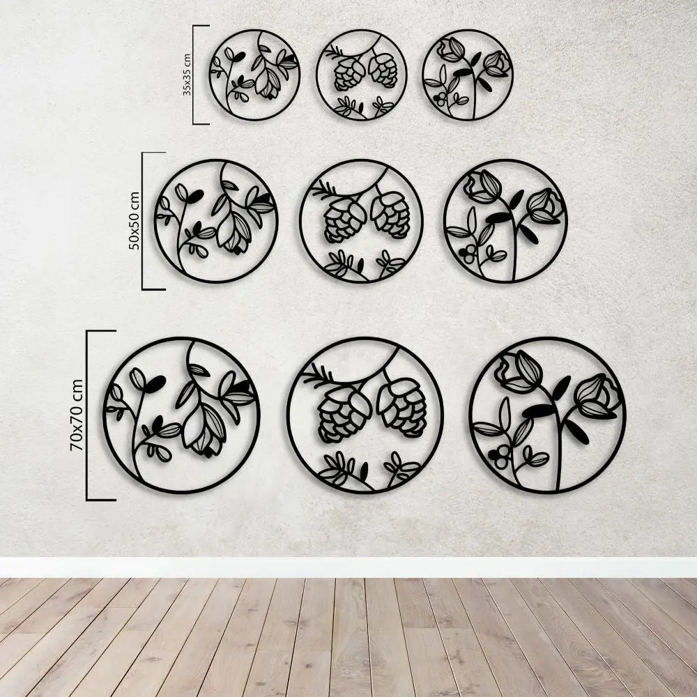 Botanik Trio Metal Duvar Dekoru Laser Artique