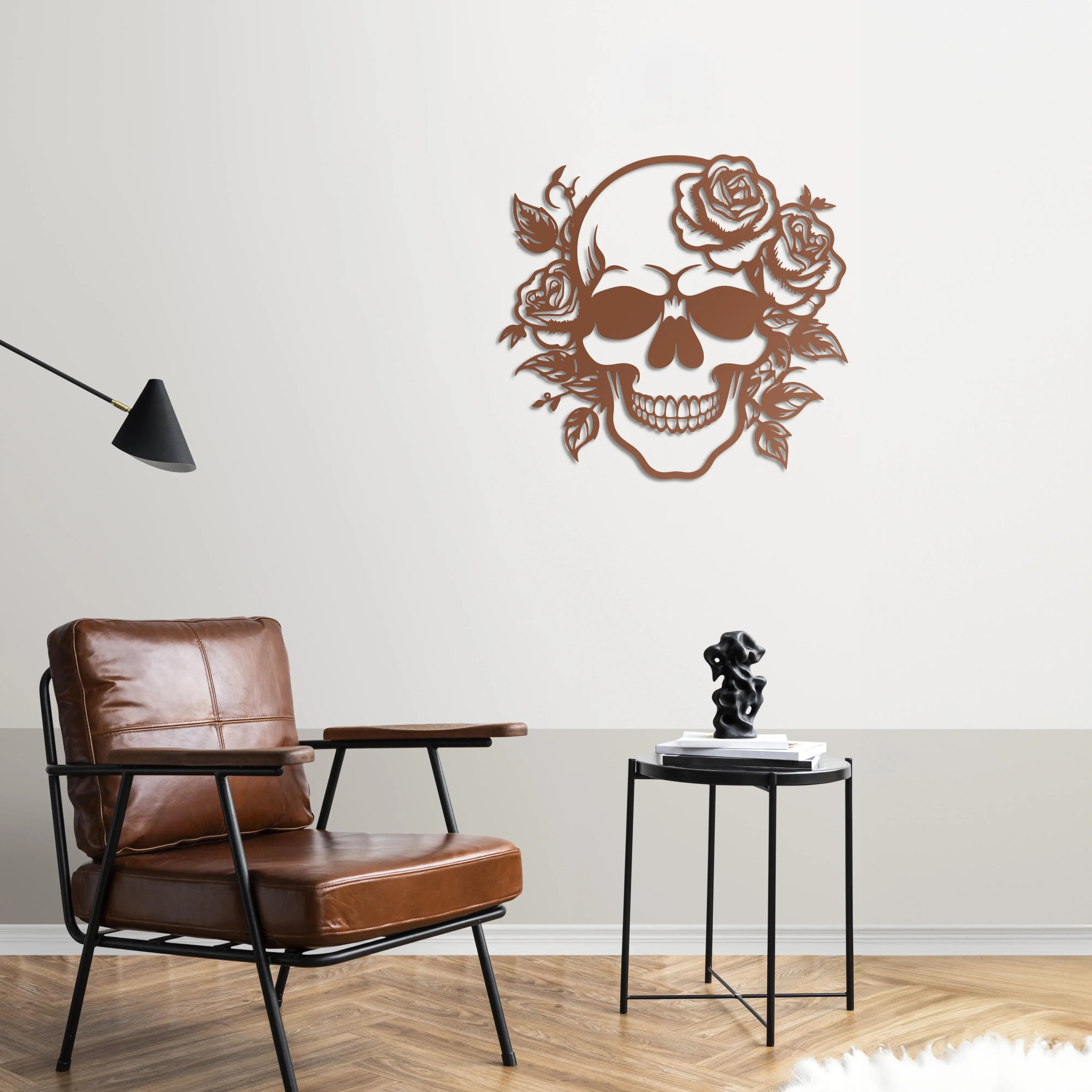 Çiçekli Kuru Kafa Metal Duvar Dekoru Laser Artique