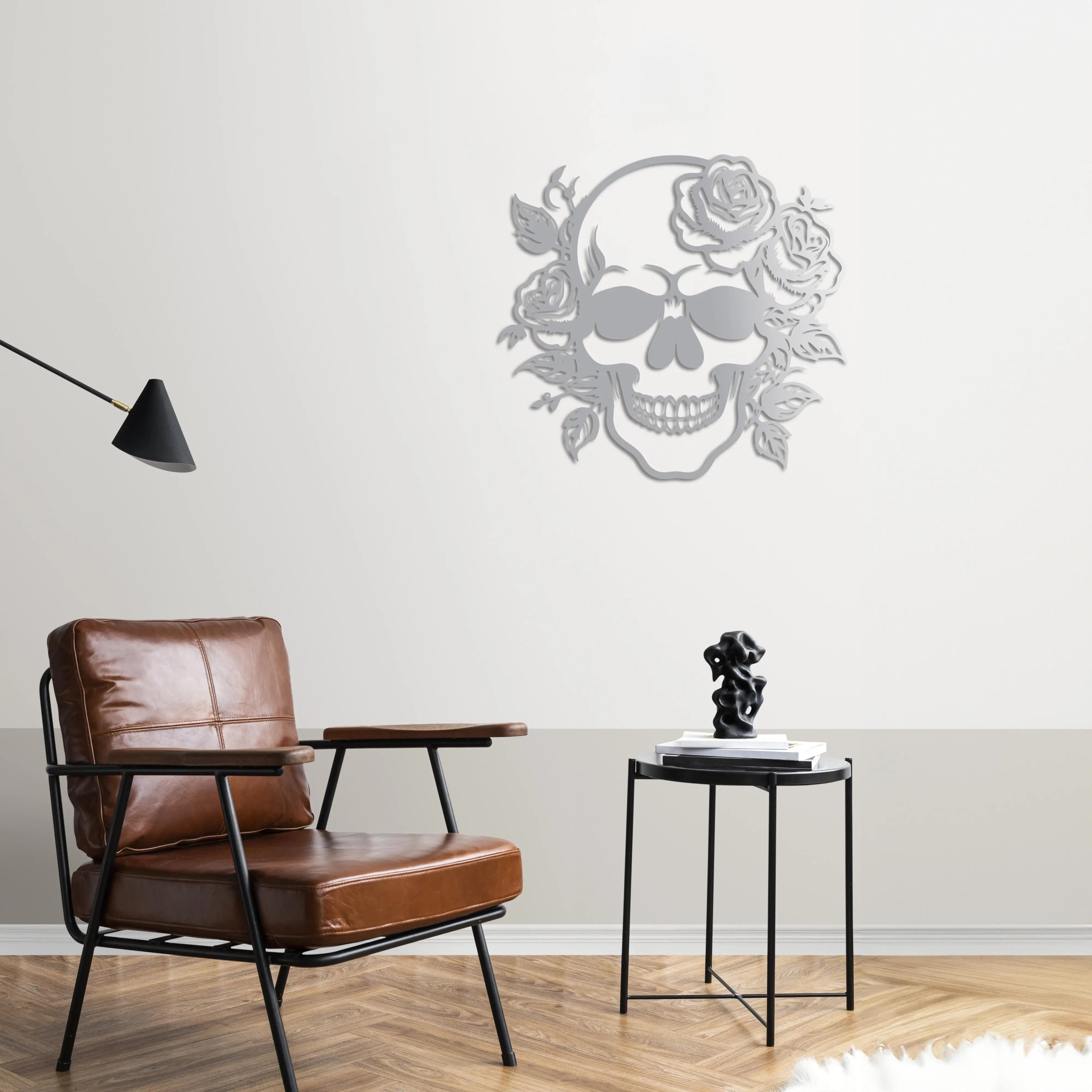 Çiçekli Kuru Kafa Metal Duvar Dekoru Laser Artique