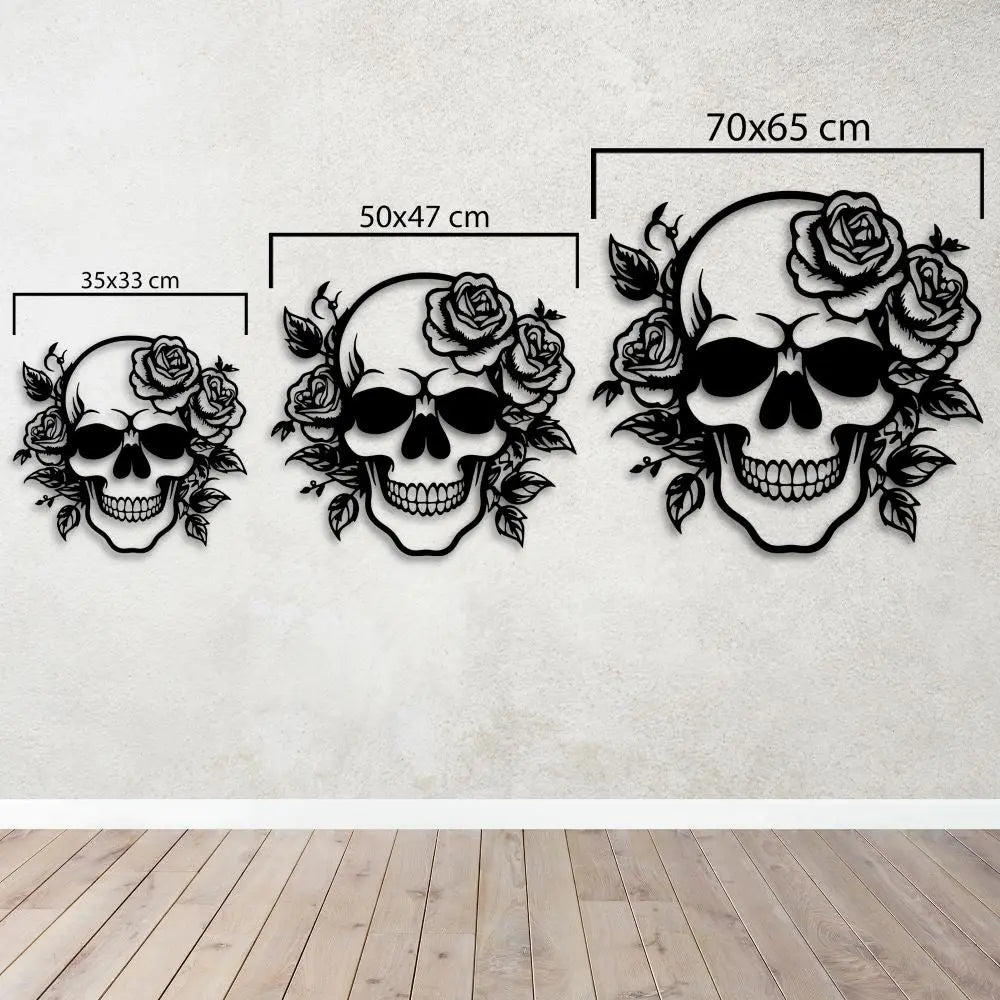 Çiçekli Kuru Kafa Metal Duvar Dekoru Laser Artique