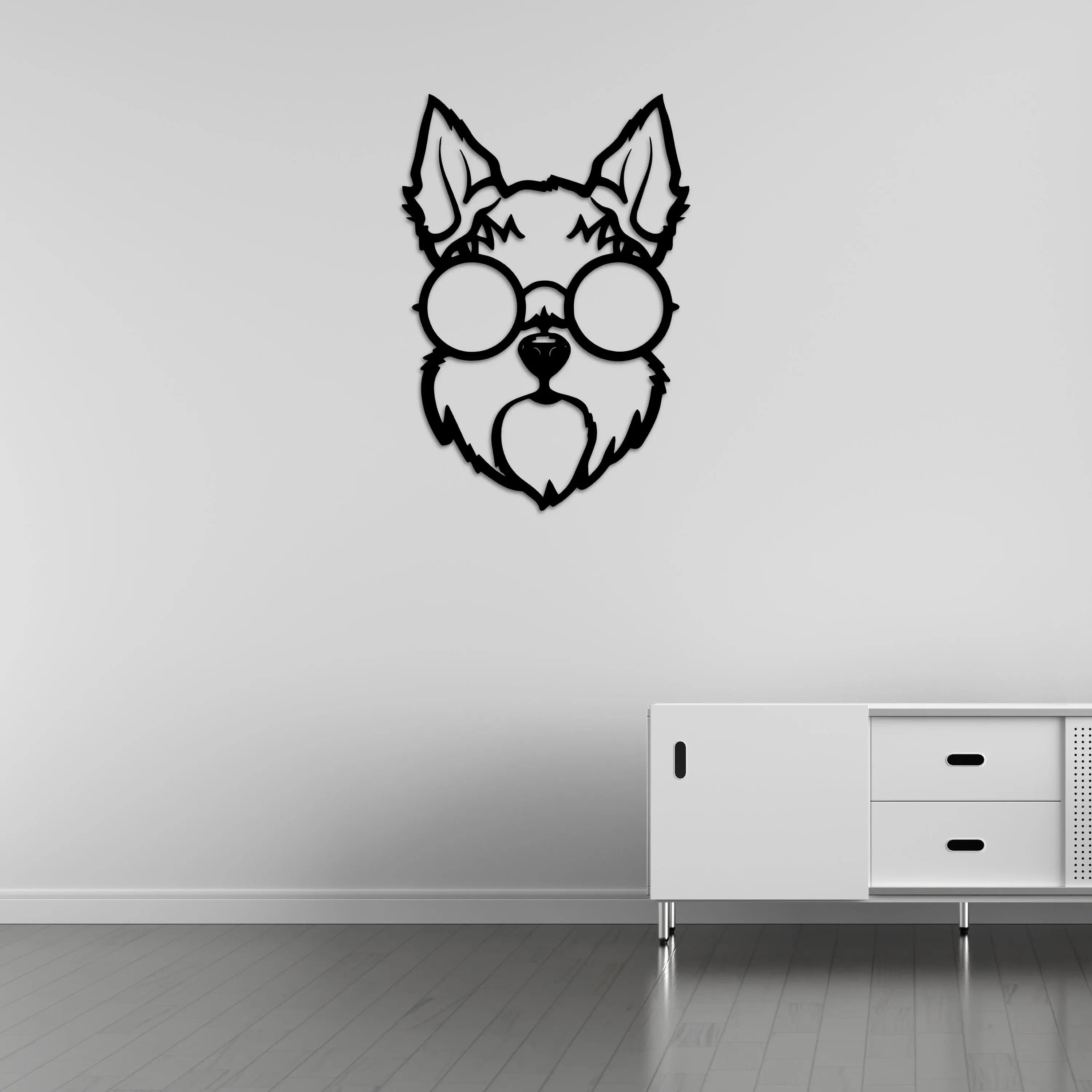 Cool Pup Gözlüklü Köpek Metal Duvar Dekoru Laser Artique