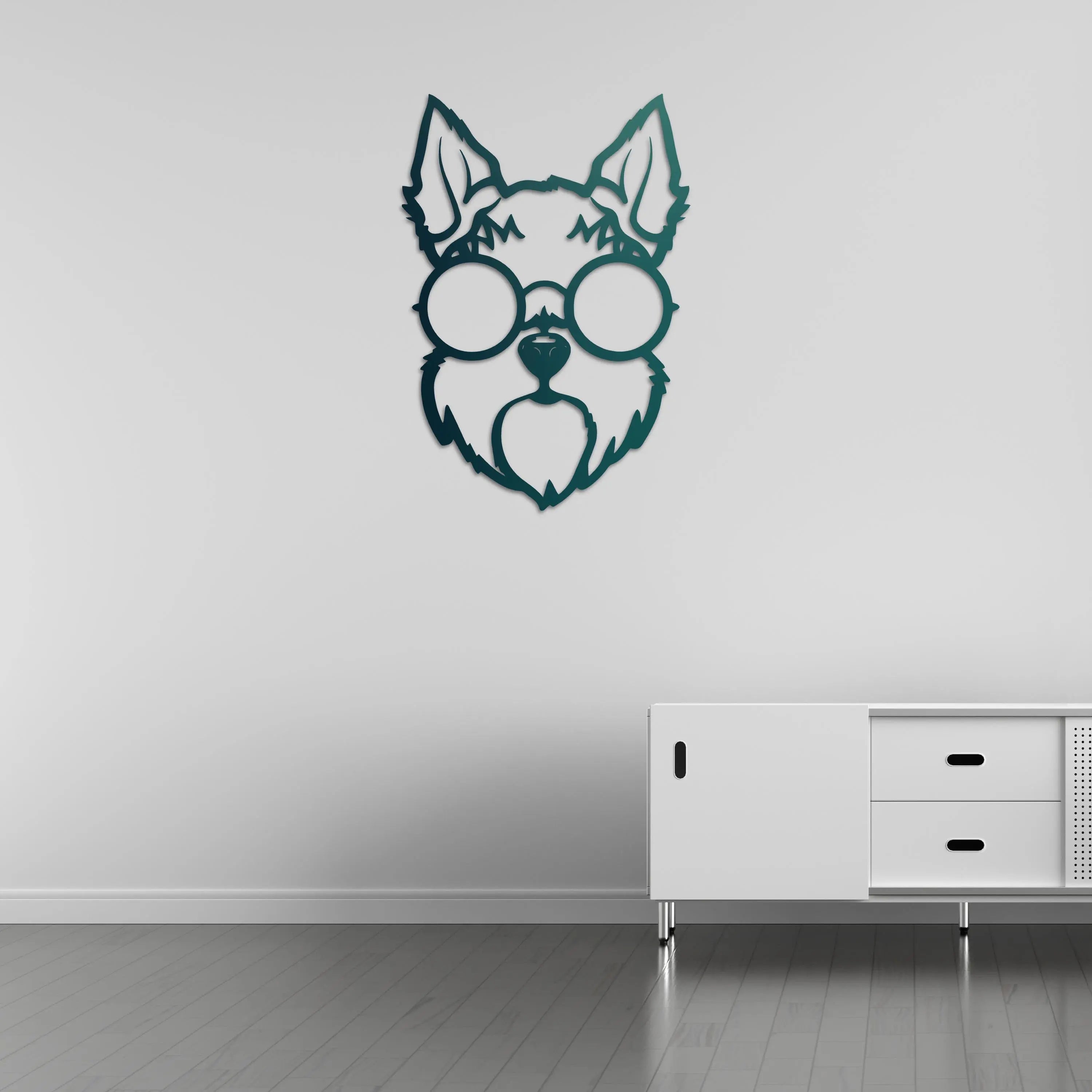 Cool Pup Gözlüklü Köpek Metal Duvar Dekoru Laser Artique