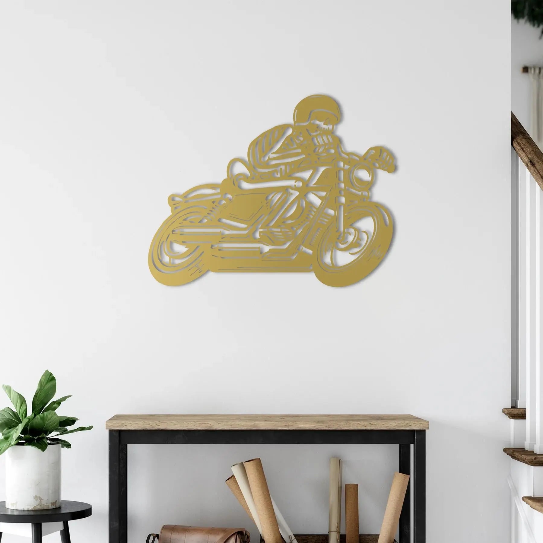 Ölümsüz Ruh İskelet – Metal Motosiklet Duvar Dekoru Laser Artique