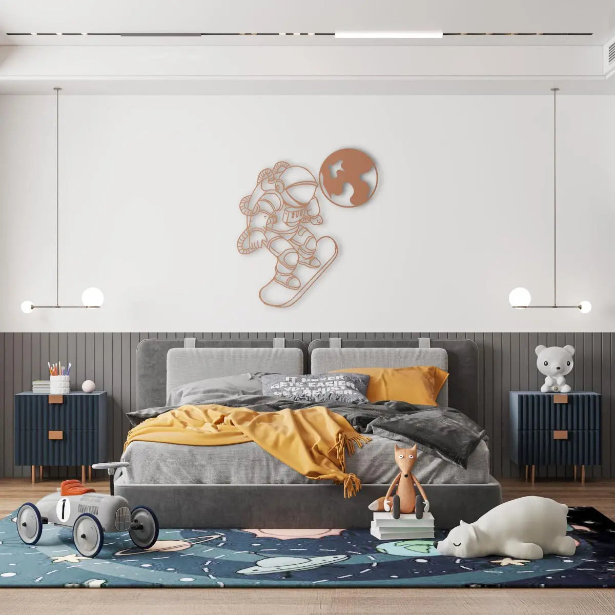 Galaksinin Kaykayı Metal Duvar Dekoru Laser Artique