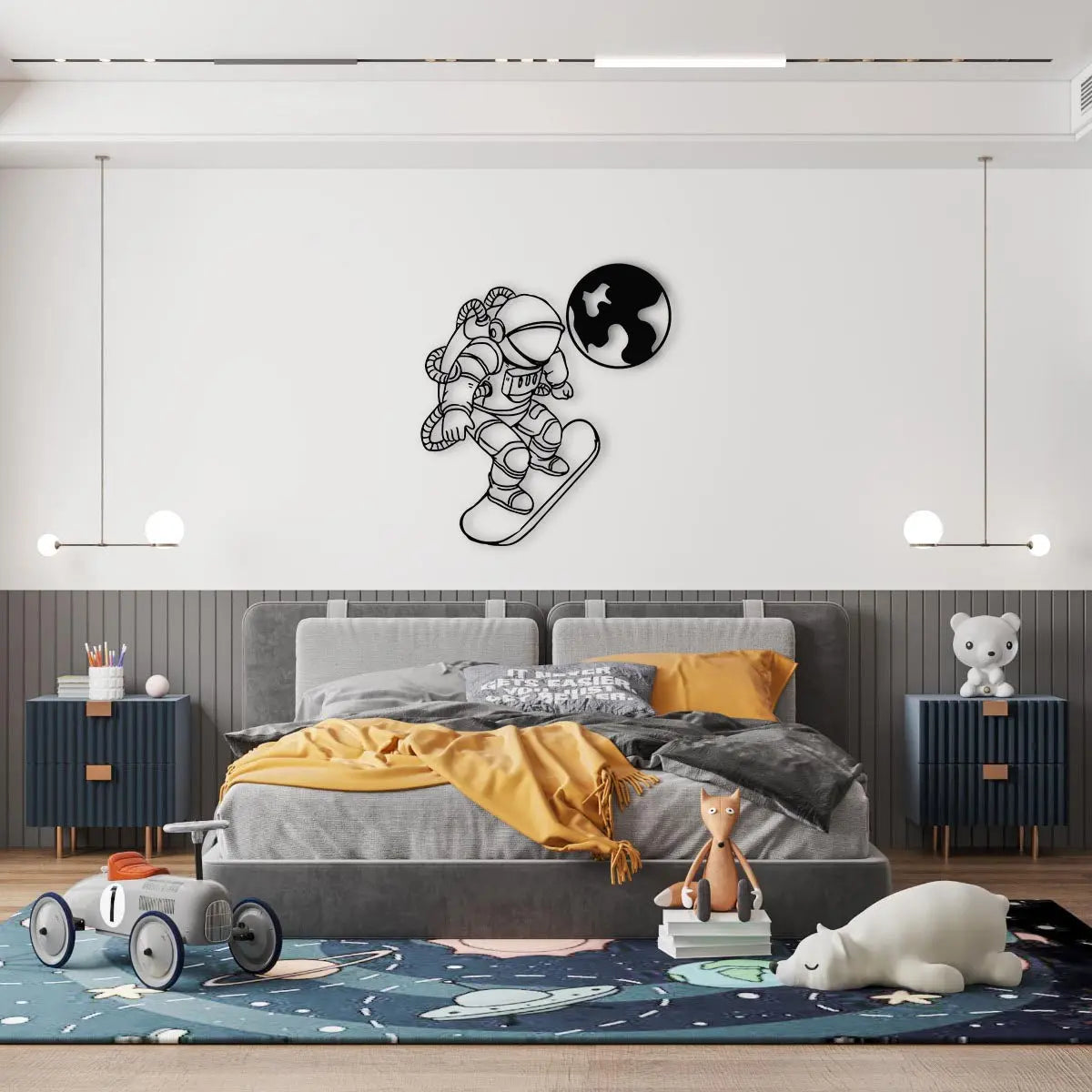 Galaksinin Kaykayı Metal Duvar Dekoru Laser Artique