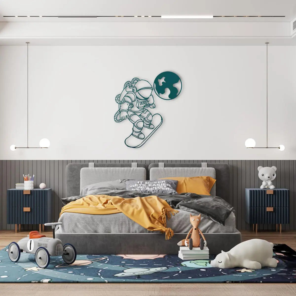 Galaksinin Kaykayı Metal Duvar Dekoru Laser Artique