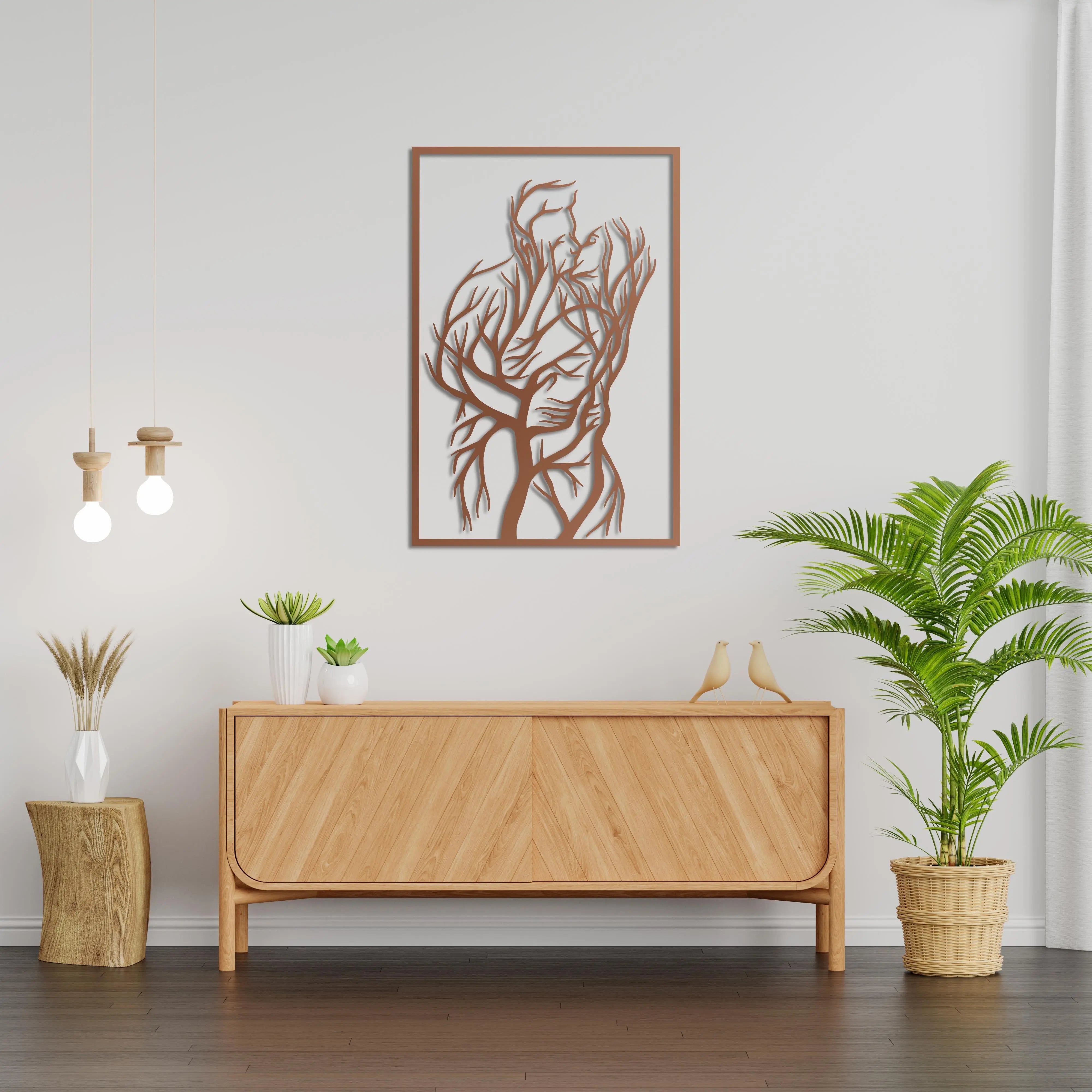 Doğanın Kucaklaşması Metal Duvar Dekoru Laser Artique