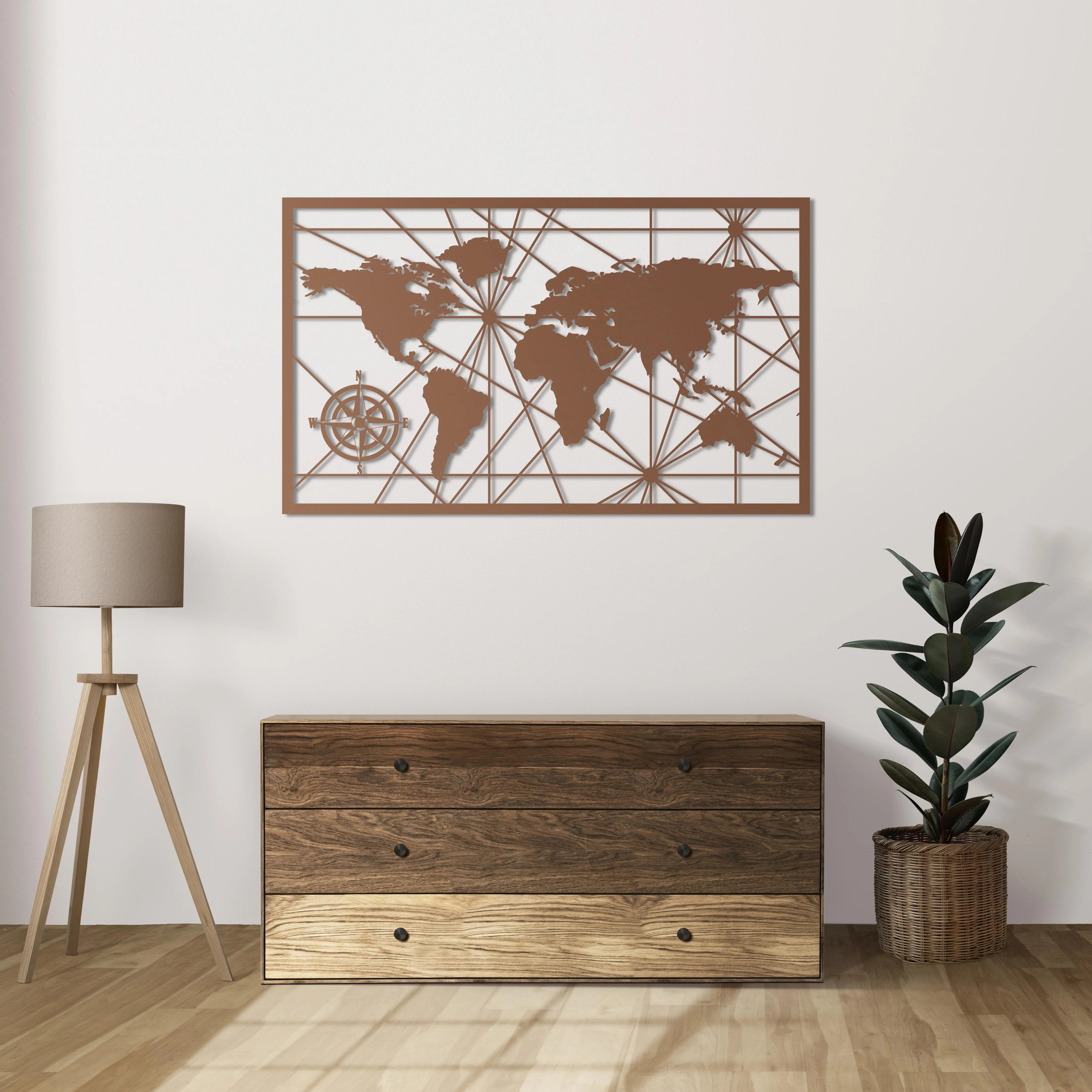 Keşif Rotaları - Dünya Haritası Metal Duvar Dekoru Laser Artique