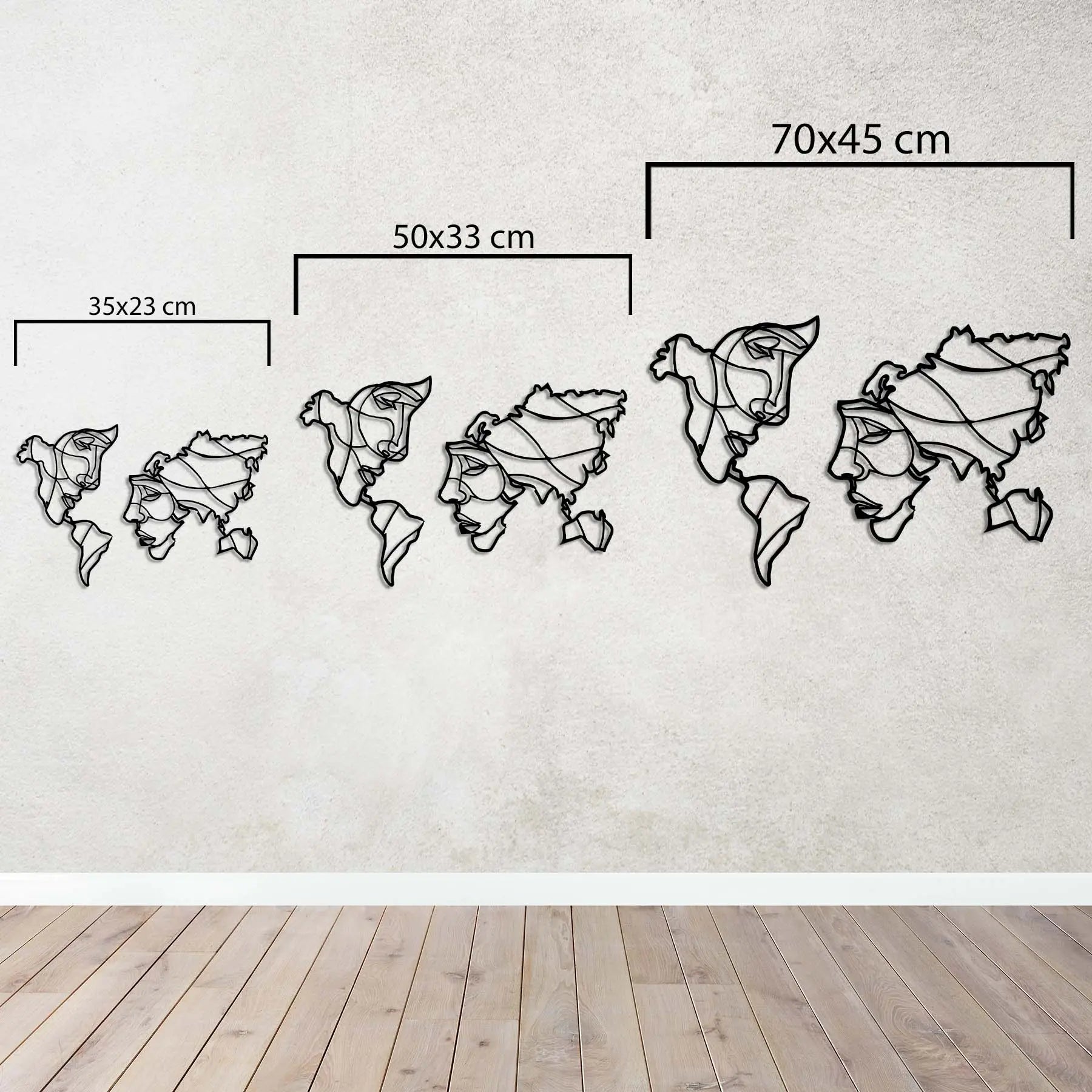 Dünyanın Yüzleri – Sanatsal Dünya Haritası Metal Duvar Dekoru Laser Artique