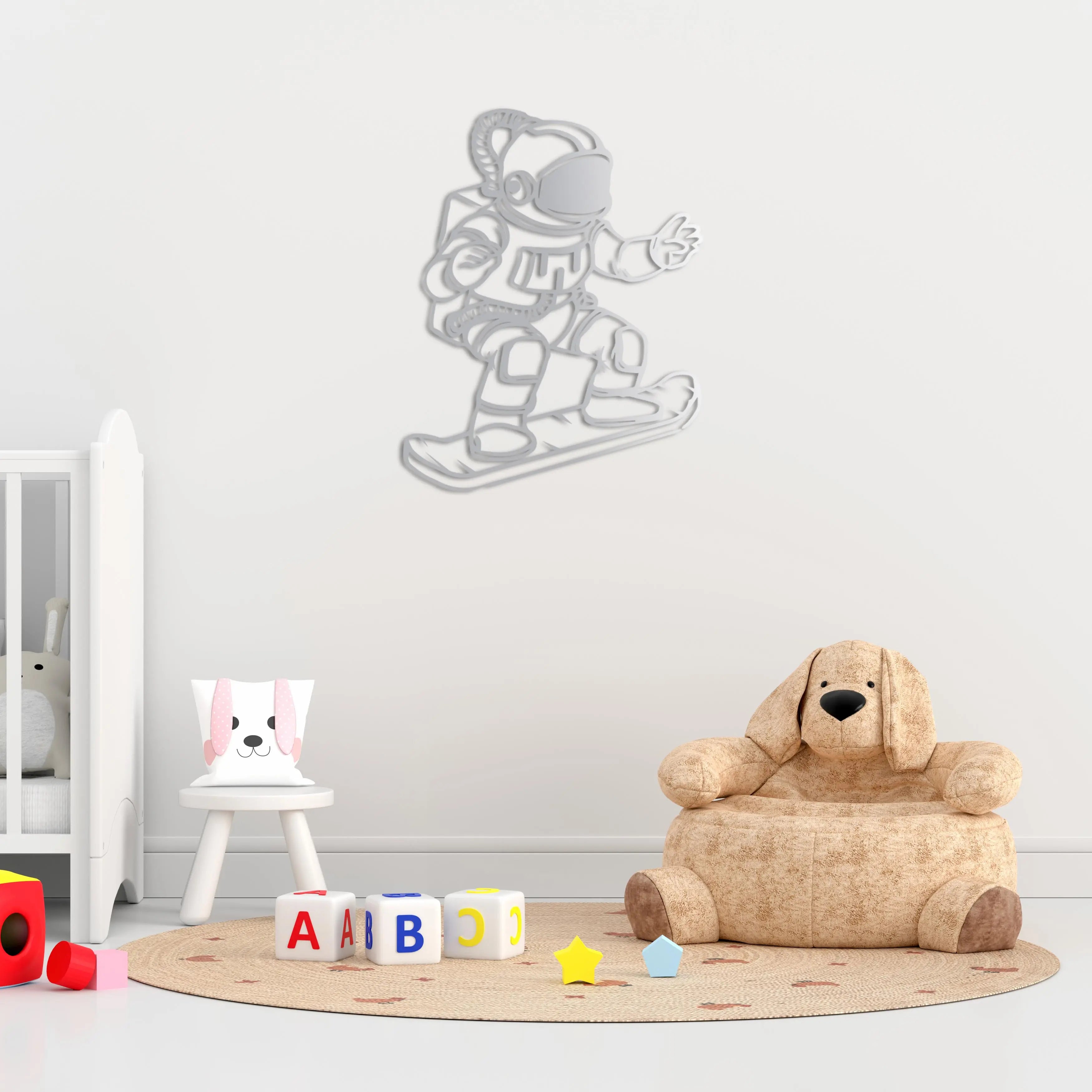 Uzayda Kaykay Keyfi Metal Duvar Dekoru Laser Artique