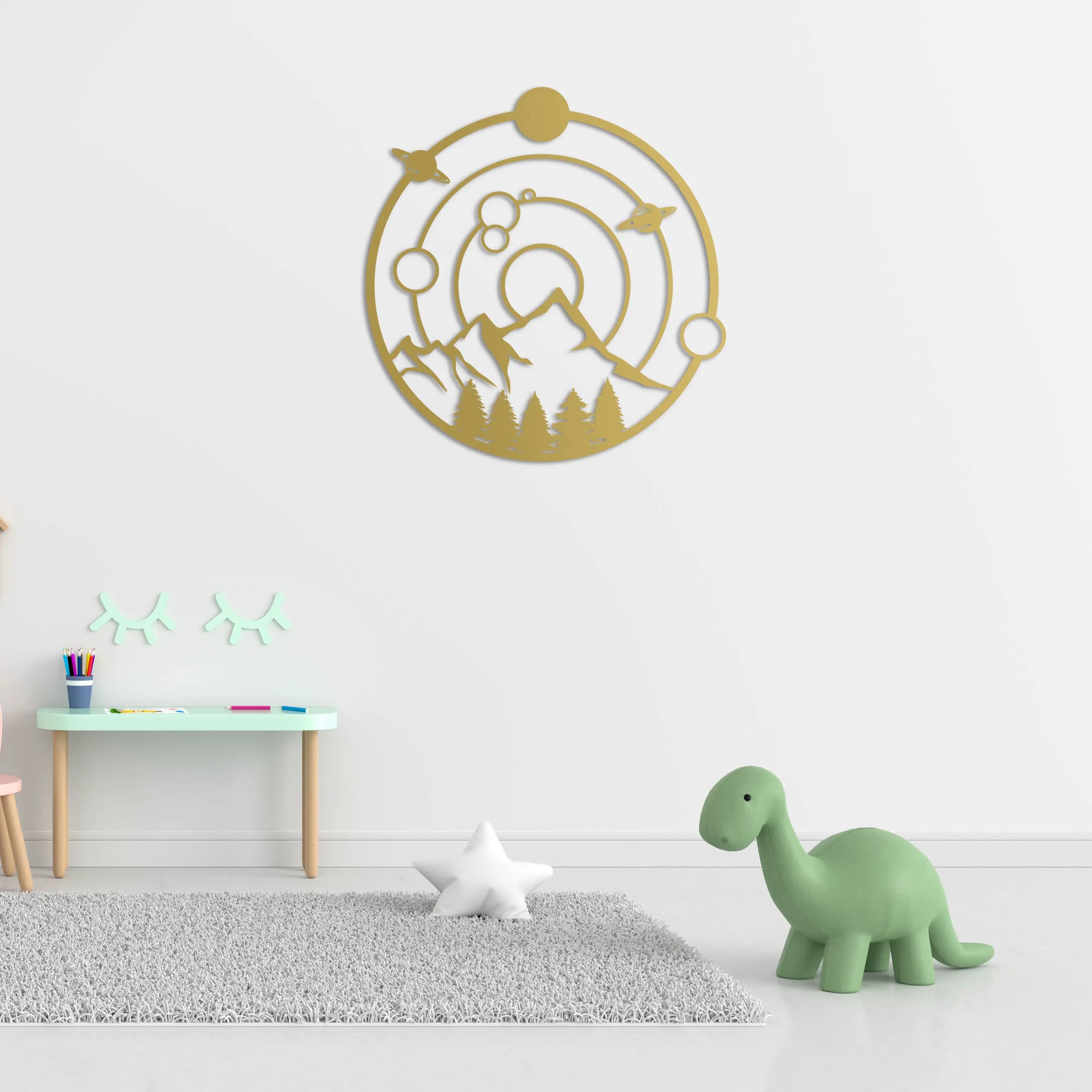 Gezegenler Arasında Metal Duvar Dekoru Laser Artique