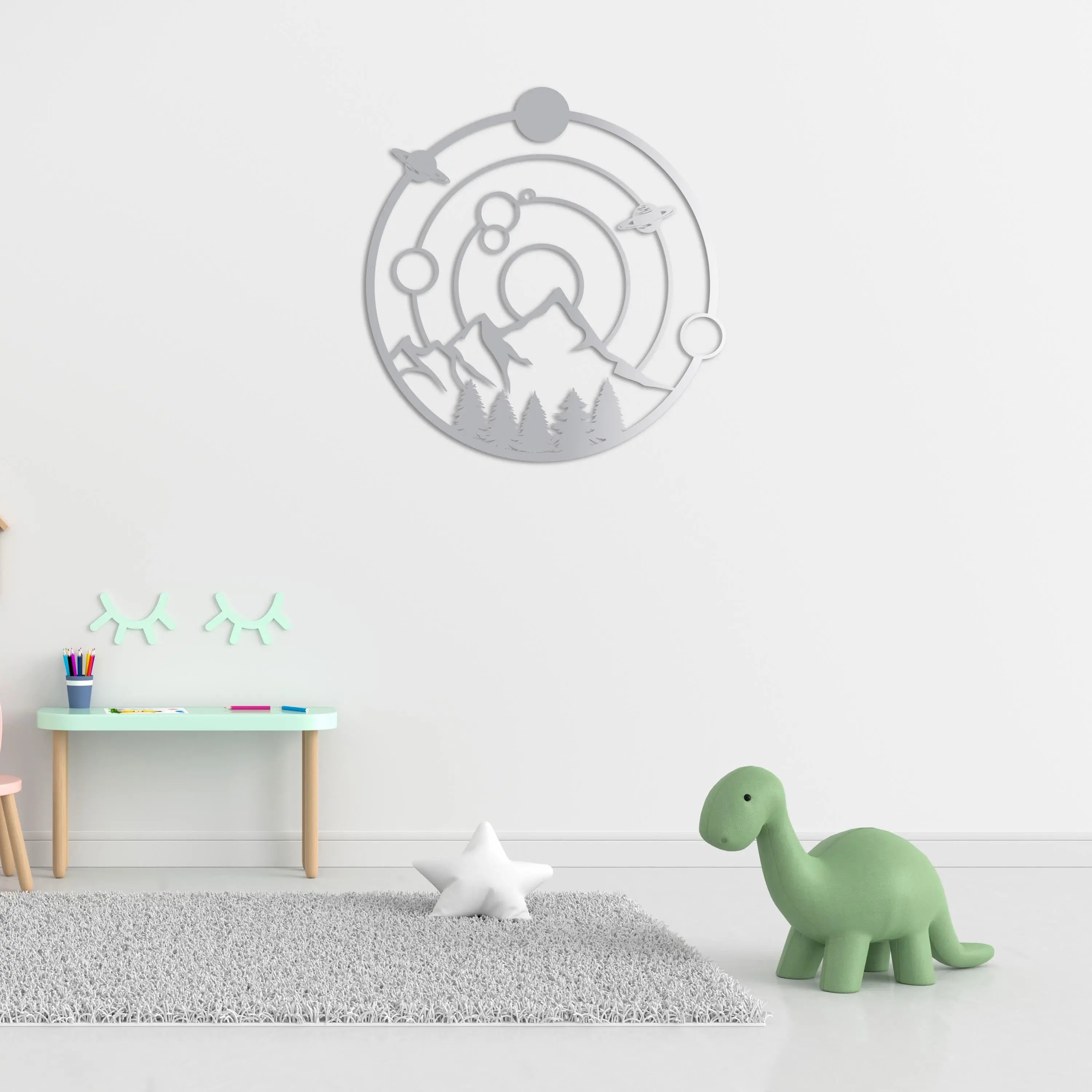 Gezegenler Arasında Metal Duvar Dekoru Laser Artique