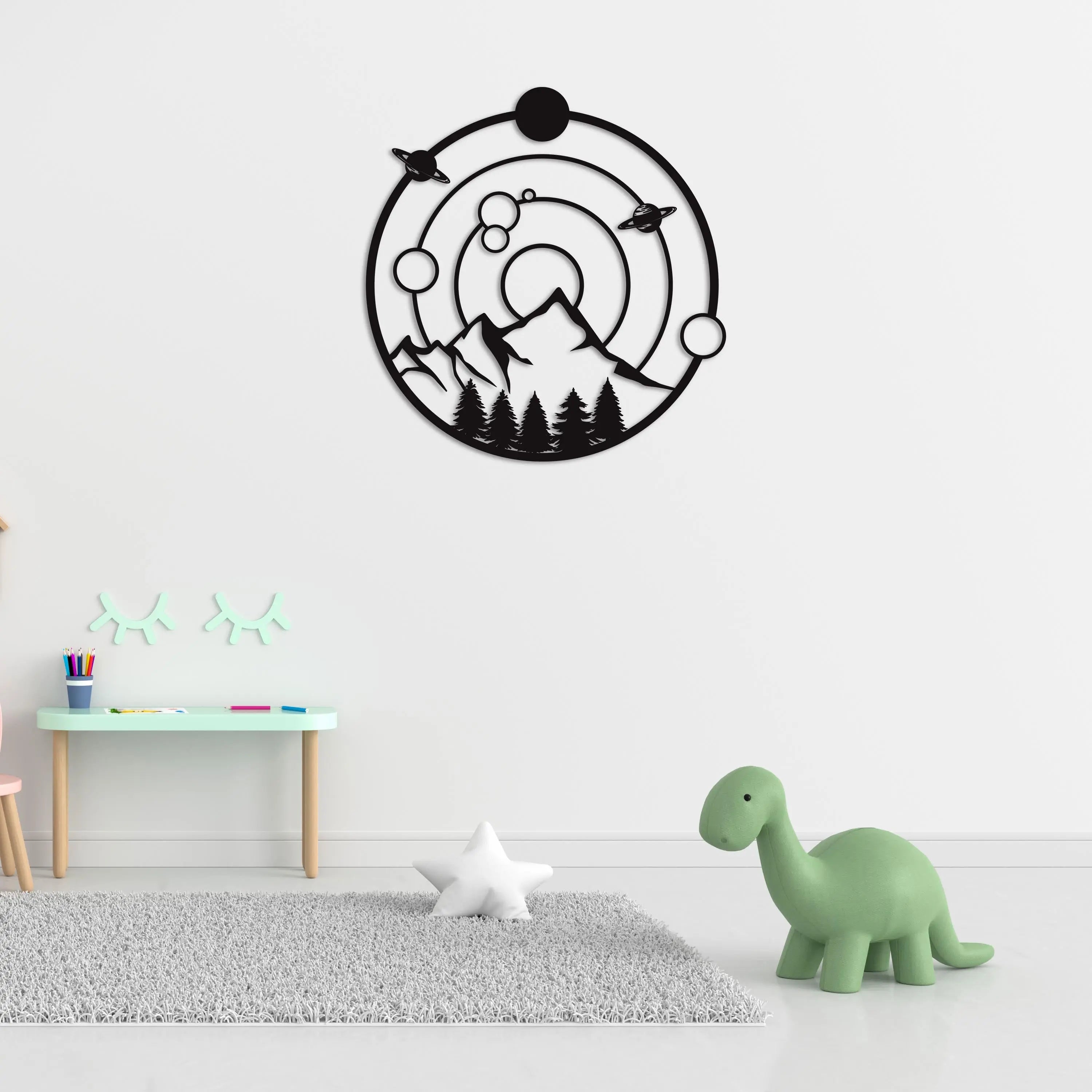 Gezegenler Arasında Metal Duvar Dekoru Laser Artique