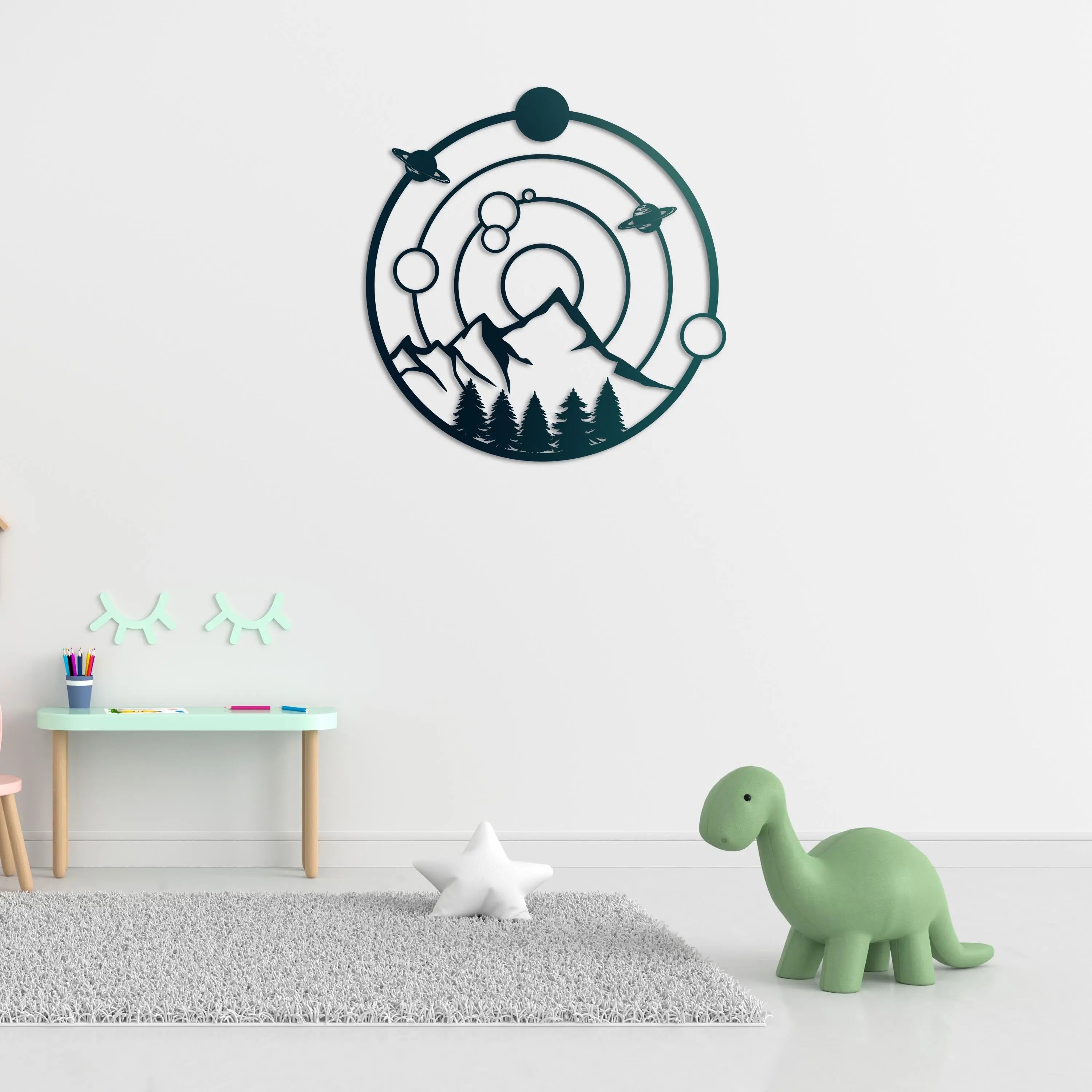 Gezegenler Arasında Metal Duvar Dekoru Laser Artique