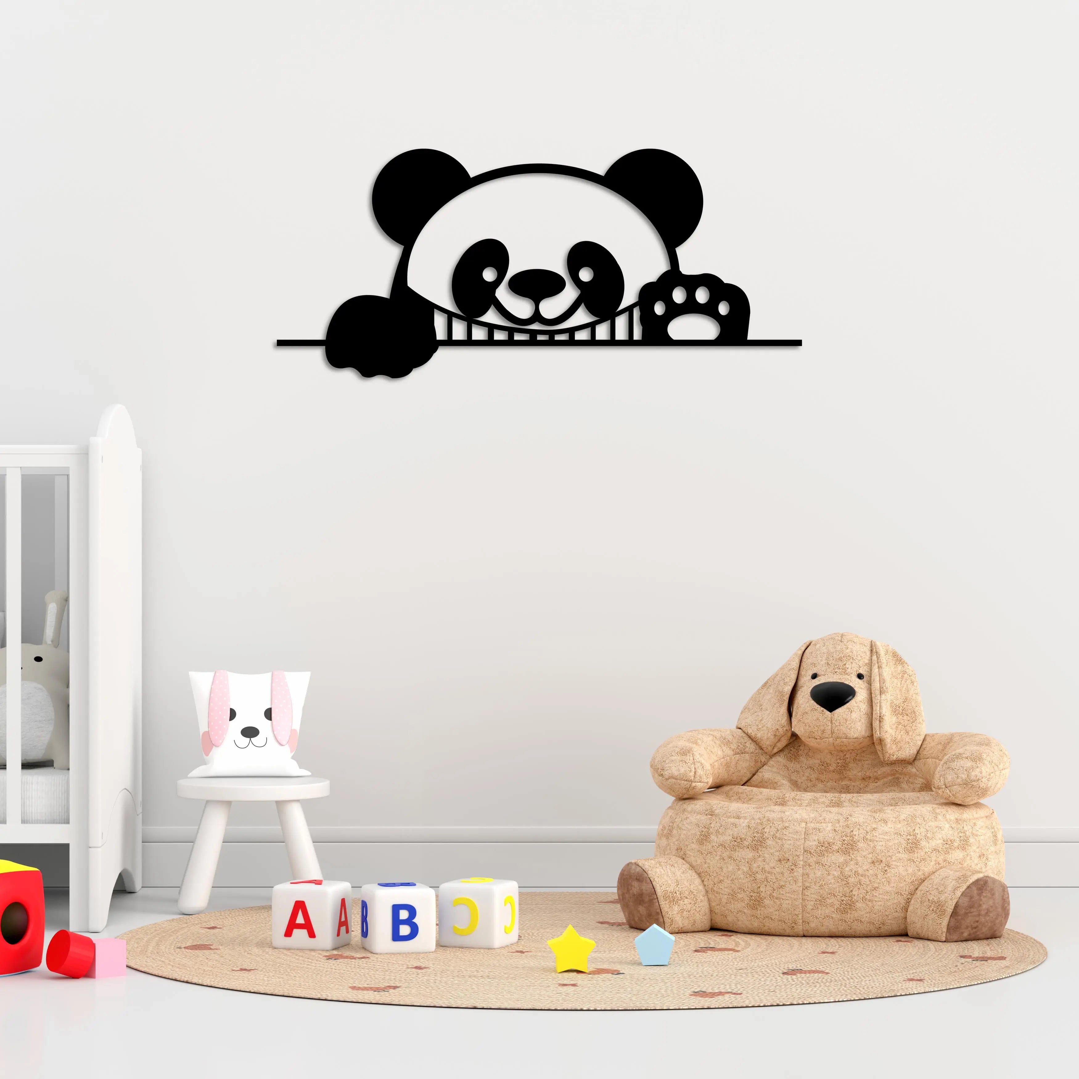 Meraklı Panda Metal Duvar Dekoru Laser Artique