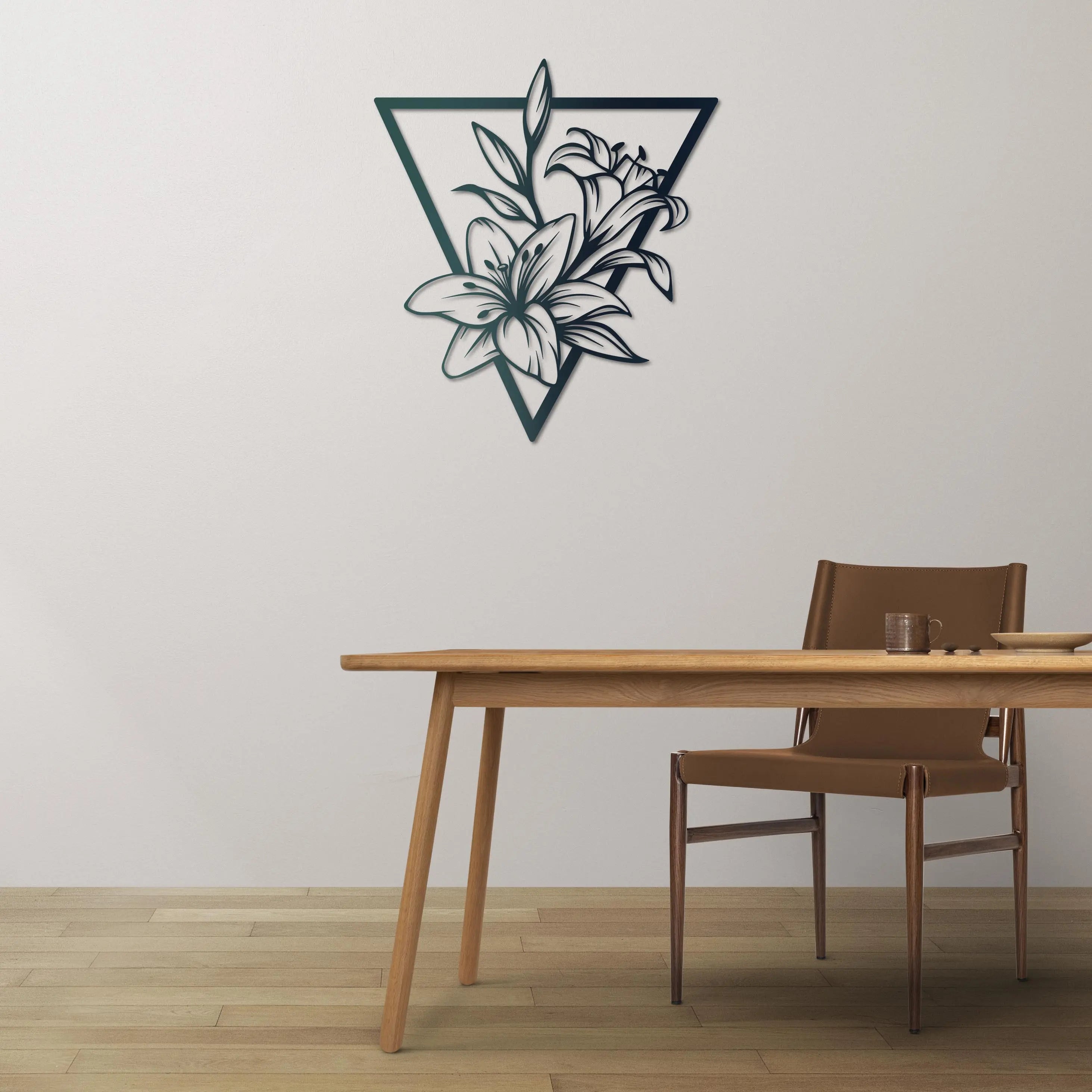 Geometrik Zambak Metal Duvar Dekoru Laser Artique