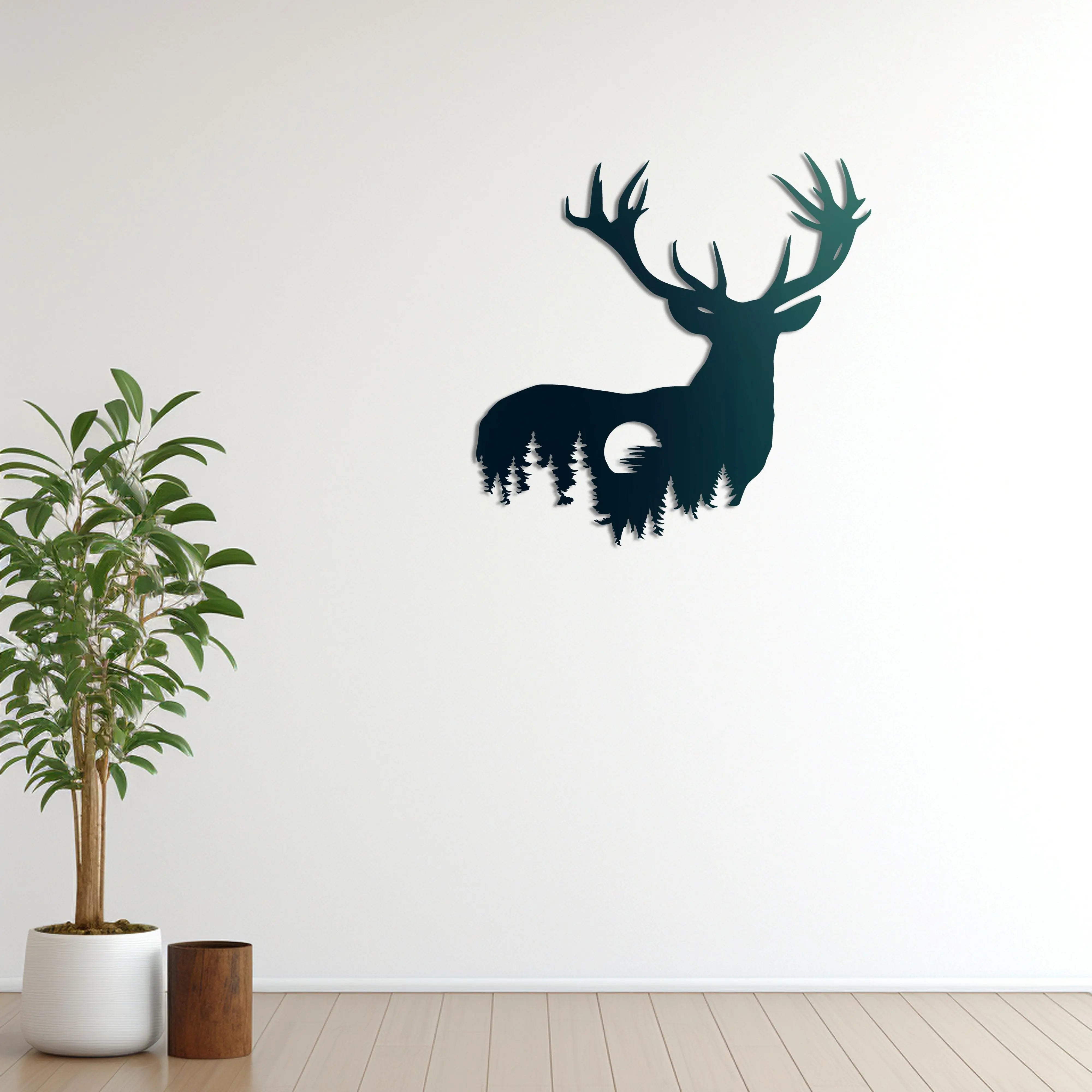 Geyik Silüeti Metal Duvar Dekoru Laser Artique