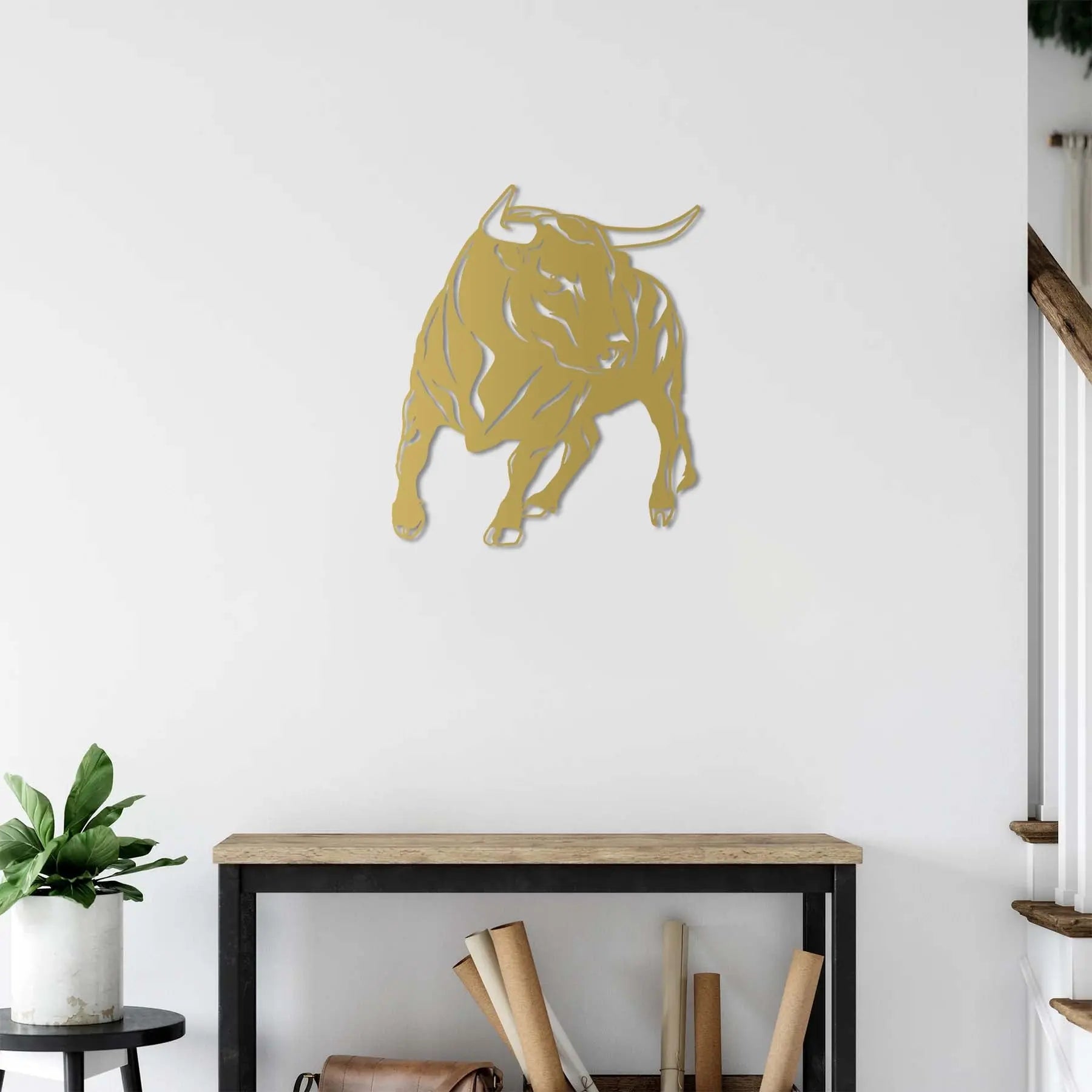 Güçlü Boğa Metal Duvar Dekoru Laser Artique