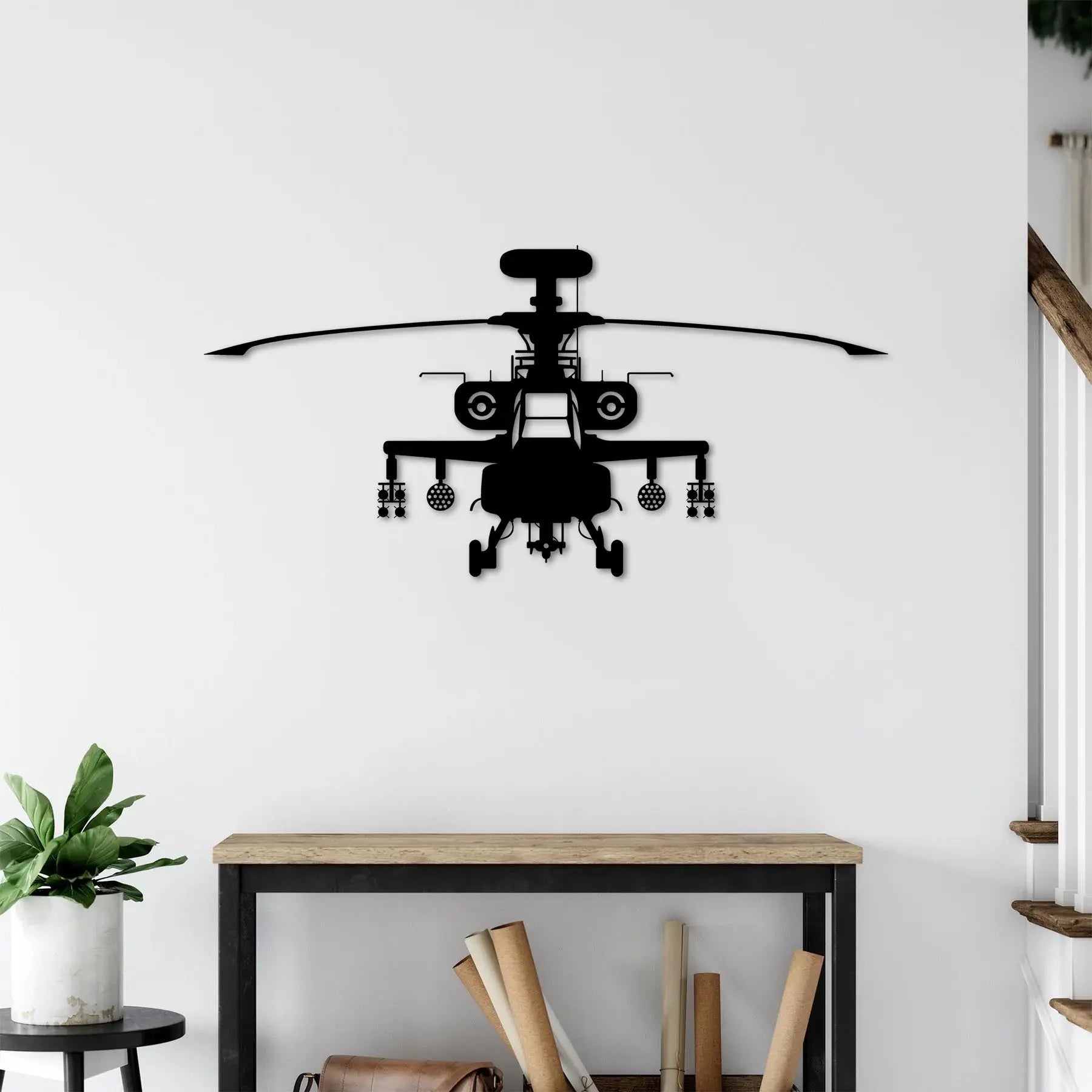 AH-64 Apache – Helikopter Metal Duvar Dekoru Laser Artique