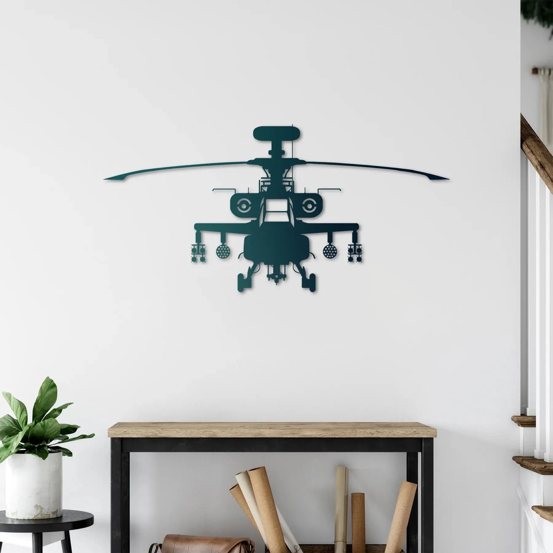 AH-64 Apache – Helikopter Metal Duvar Dekoru Laser Artique
