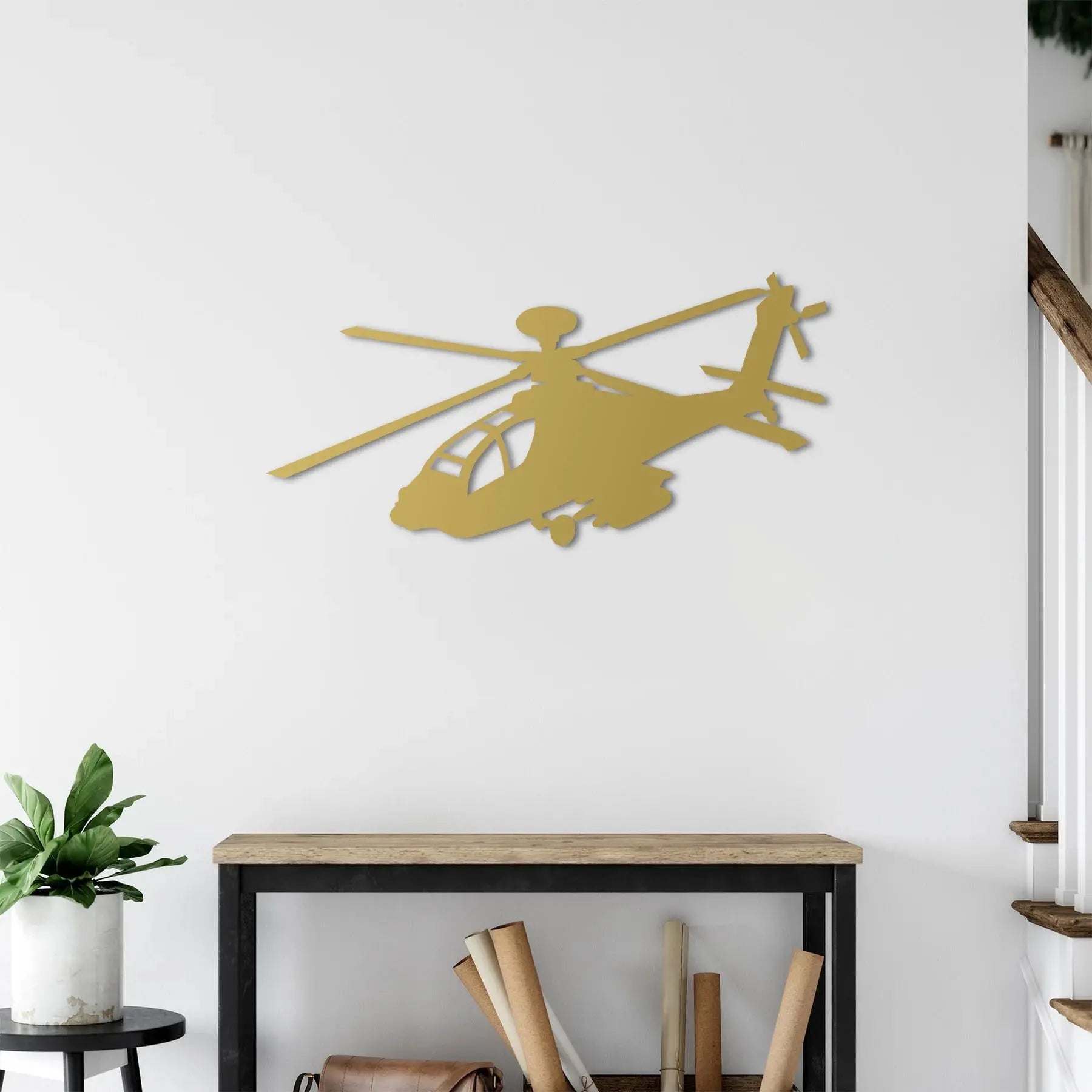 AH-64 Apache Longbow – Helikopter Metal Duvar Dekoru Laser Artique